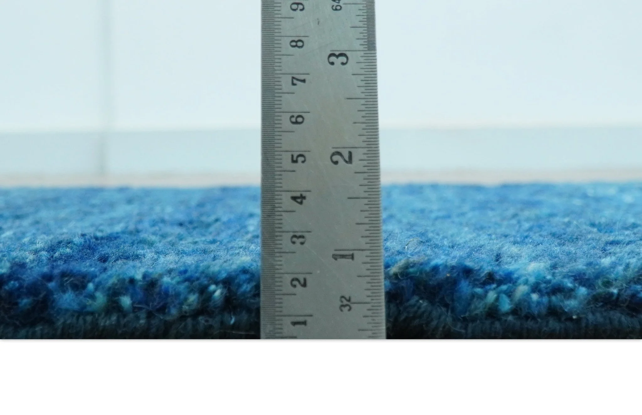 High Pile Blue Hand knotted Contemporary Custom Made Solid Afghan wool Area Rug - Image 7