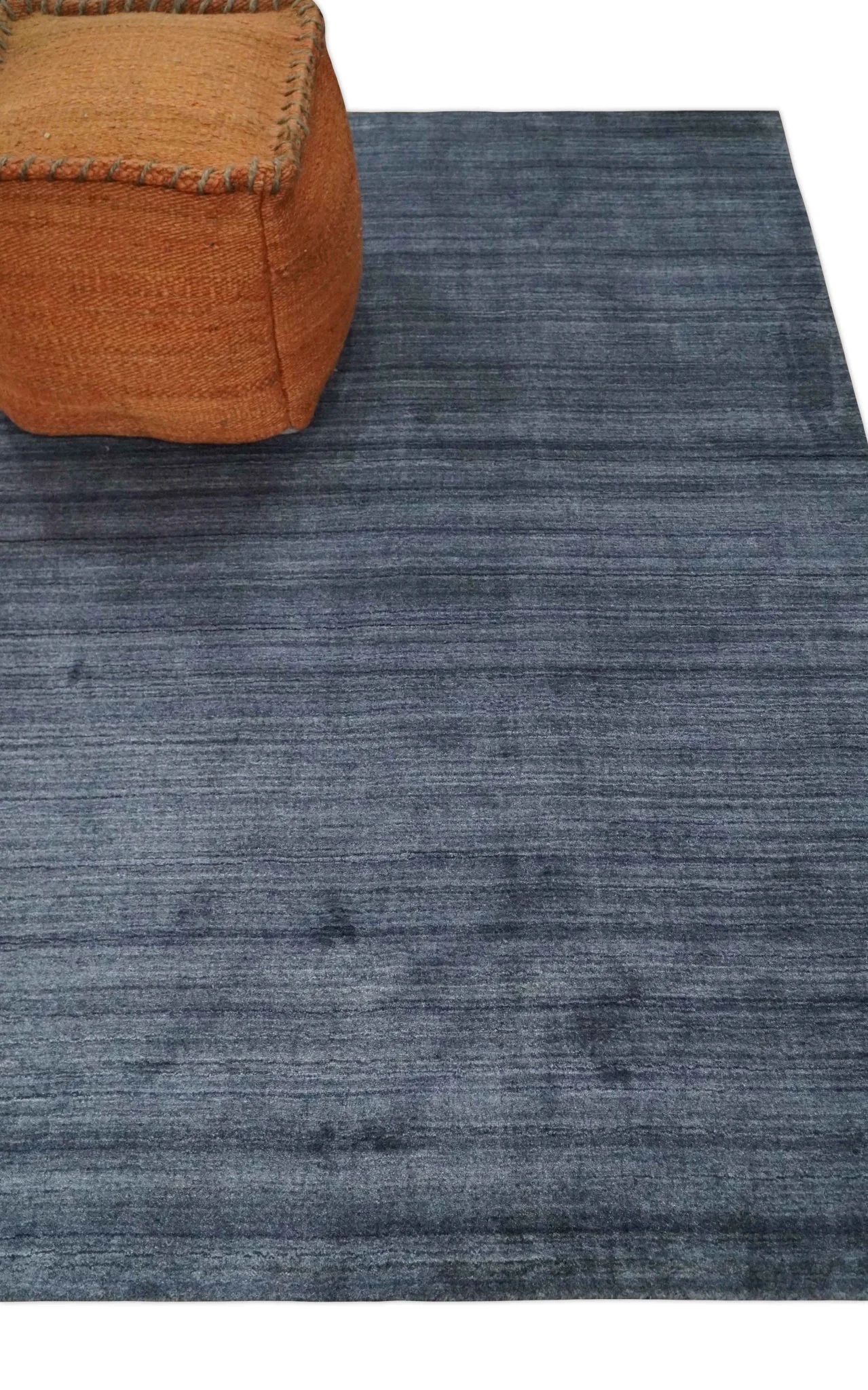 Solid Blue Scandinavian 5x7 Blended Bamboo Silk Flatwoven Area Rug, Dinning, Kids Rug | HL42 - Image 3