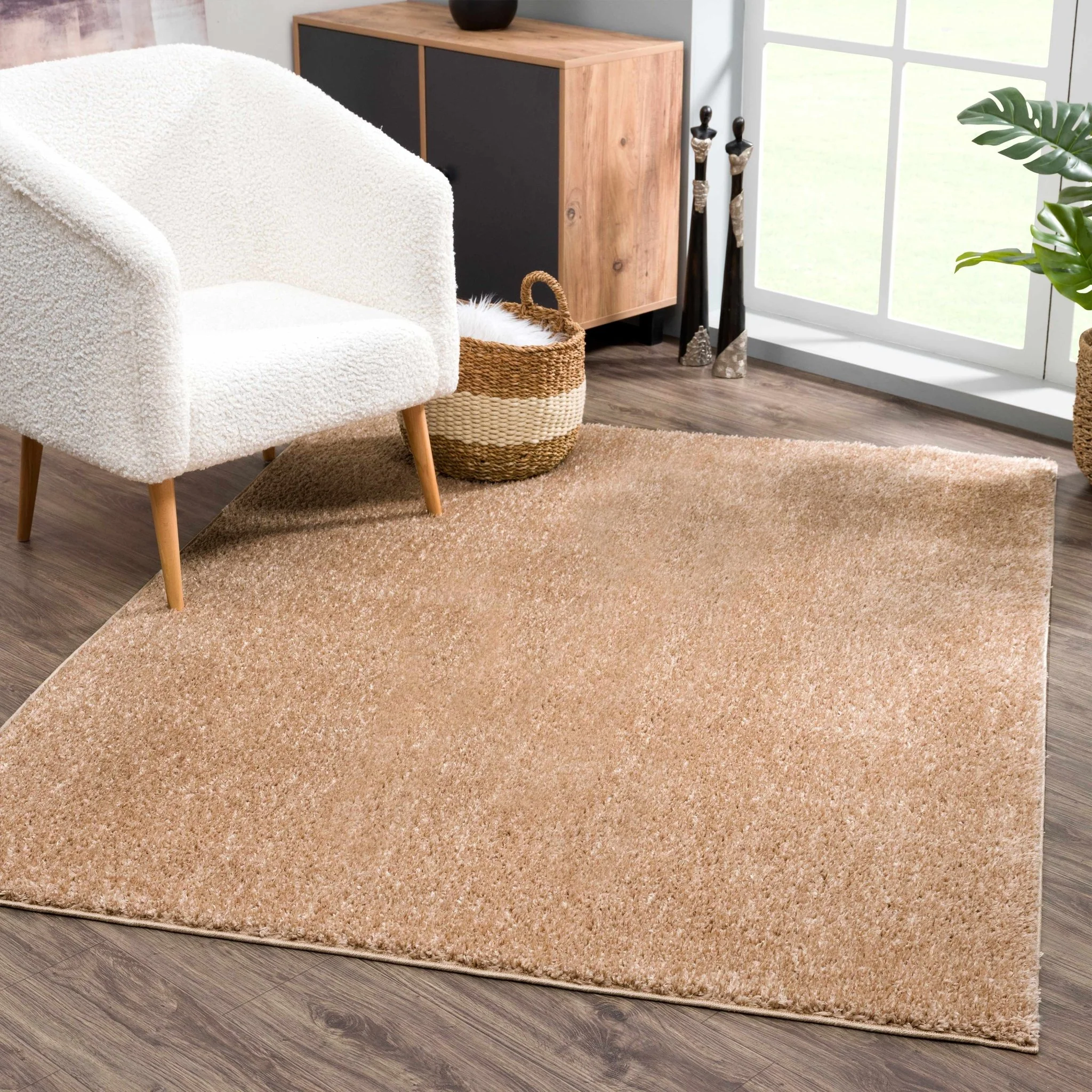 Modern Solid Design Brown High Pile Washable Area Rug - Image 2