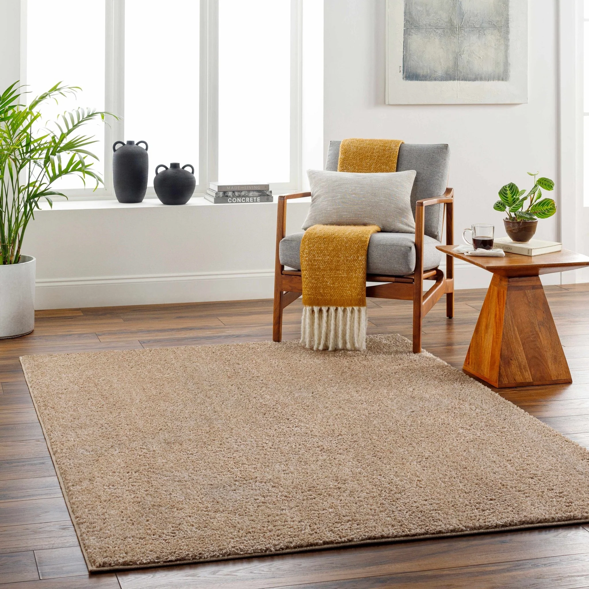 Modern Solid Design Brown High Pile Washable Area Rug - Image 22
