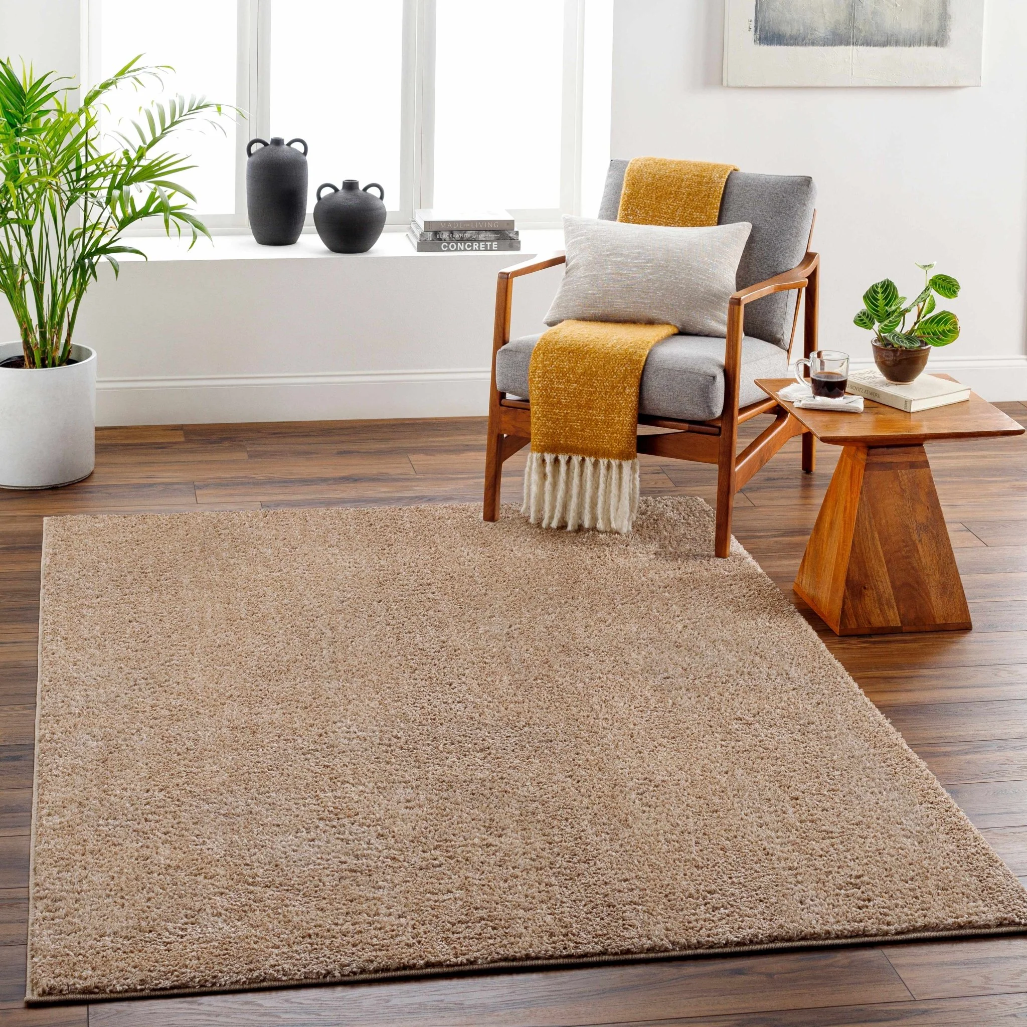 Modern Solid Design Brown High Pile Washable Area Rug - Image 4