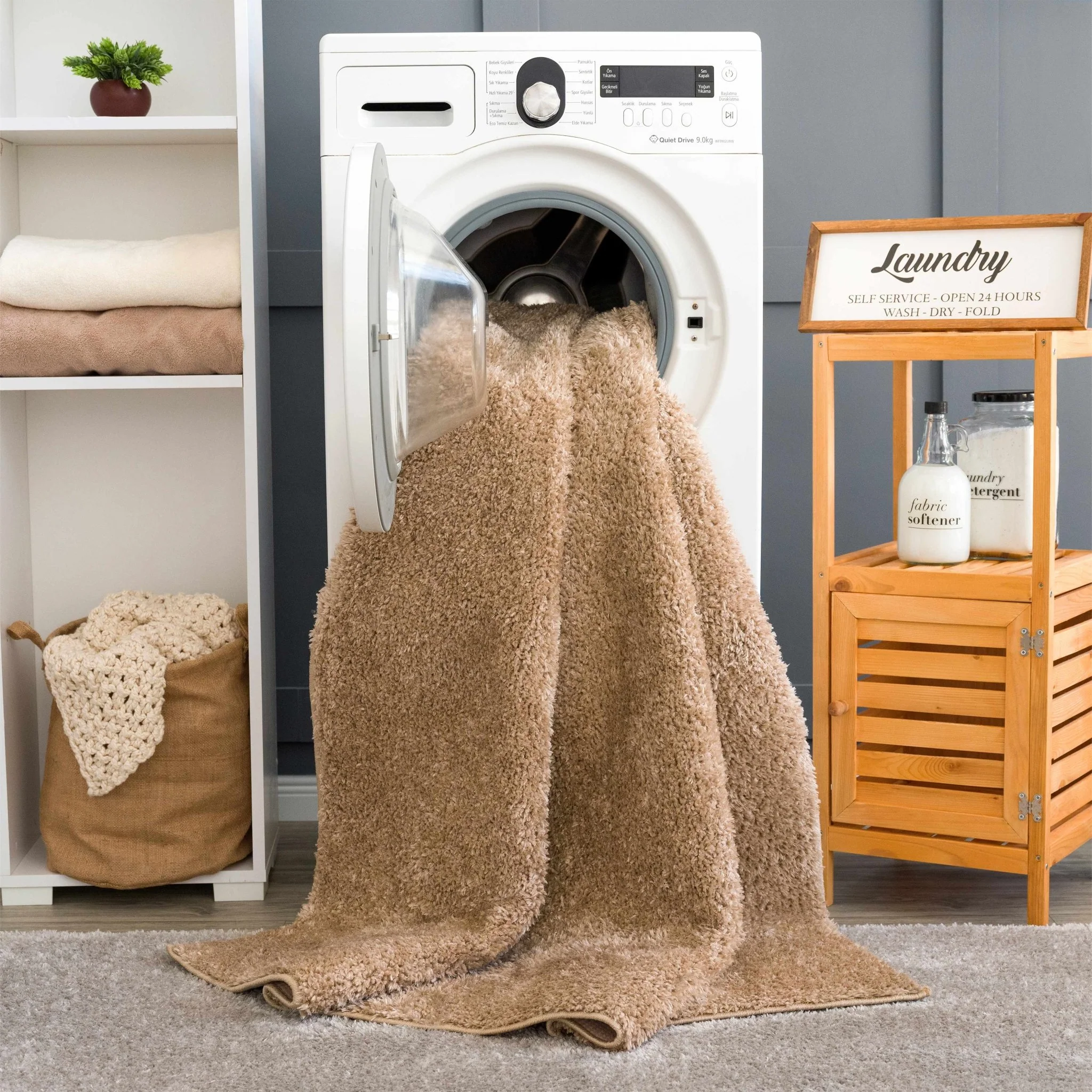 Modern Solid Design Brown High Pile Washable Area Rug - Image 6