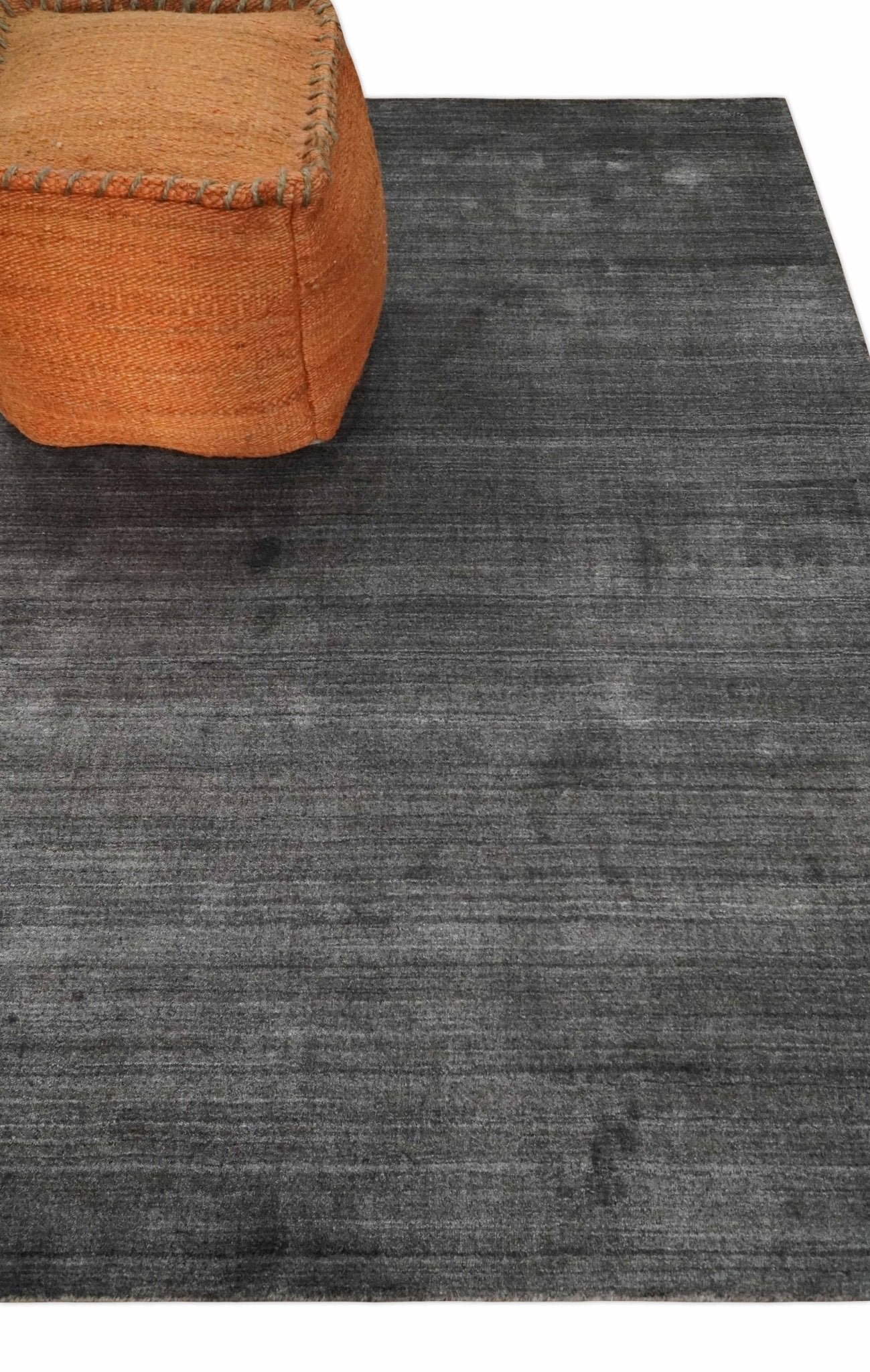 Solid Charcoal Scandinavian 5x7 Blended Bamboo Silk Flatwoven Area Rug, Dinning, Kids Rug | HL44 - Image 3