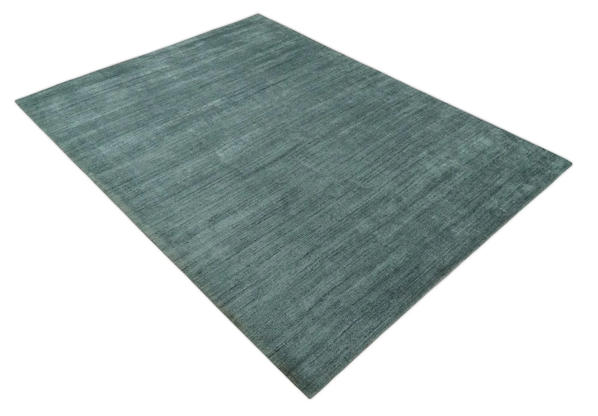 Solid Charcoal and Teal Scandinavian 8x10 Hand Made Blended Wool Flatwoven Area Rug | KE8 - Image 10