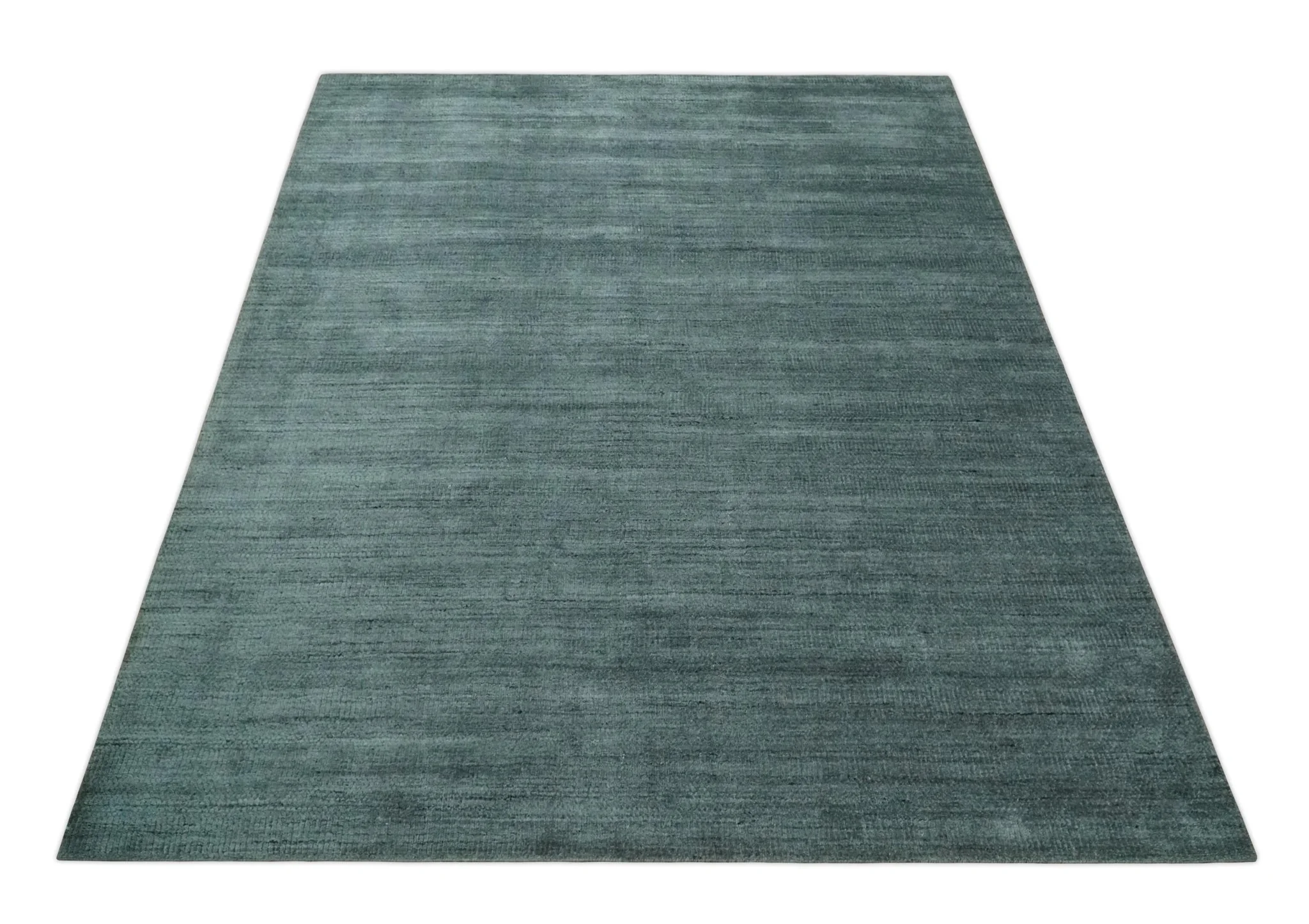 Solid Charcoal and Teal Scandinavian 8x10 Hand Made Blended Wool Flatwoven Area Rug | KE8 - Image 11
