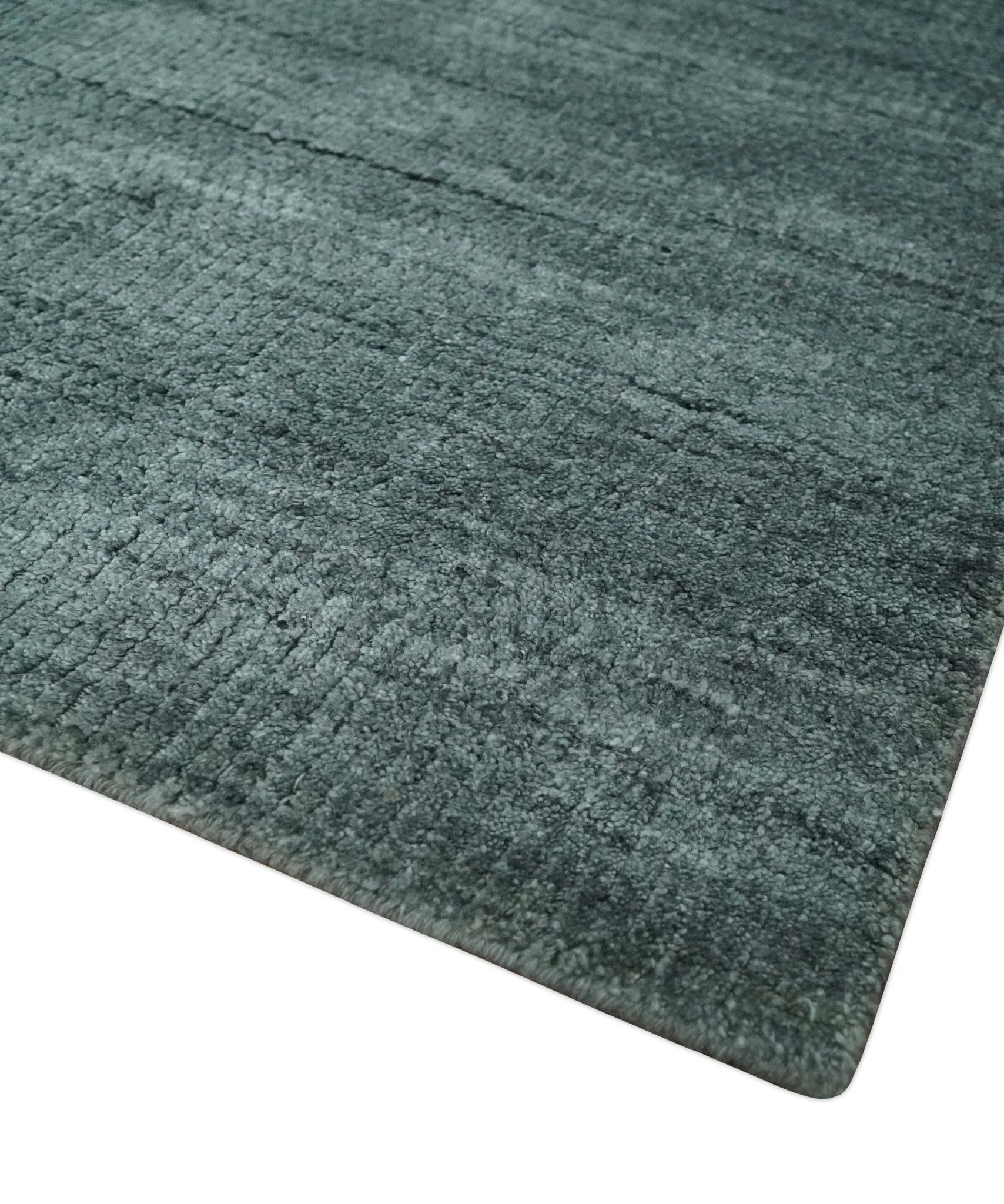 Solid Charcoal and Teal Scandinavian 8x10 Hand Made Blended Wool Flatwoven Area Rug | KE8 - Image 3