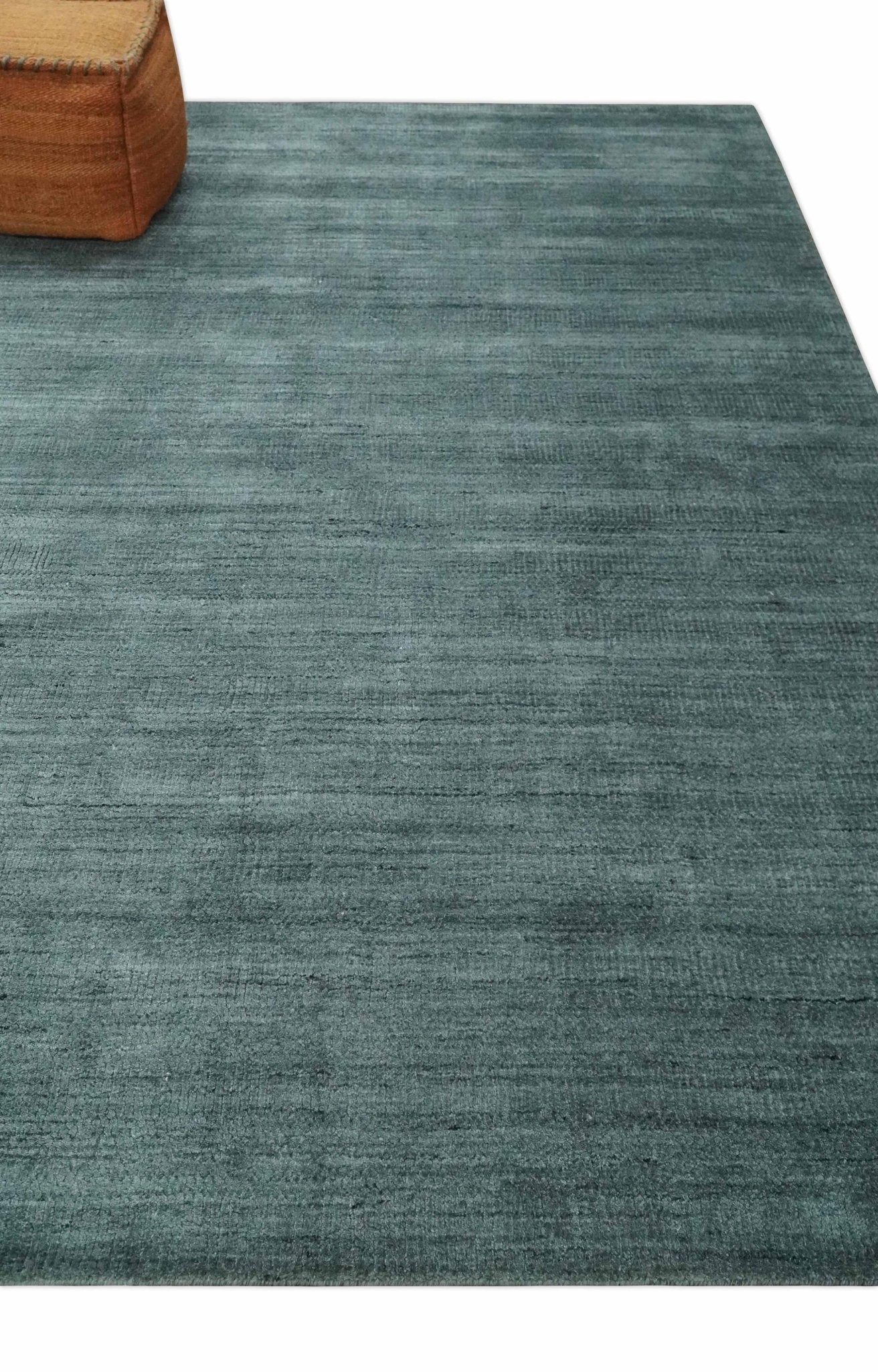 Solid Charcoal and Teal Scandinavian 8x10 Hand Made Blended Wool Flatwoven Area Rug | KE8 - Image 4