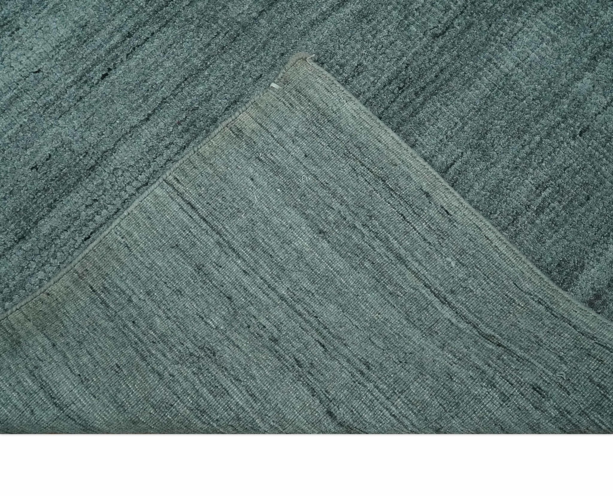 Solid Charcoal and Teal Scandinavian 8x10 Hand Made Blended Wool Flatwoven Area Rug | KE8 - Image 7