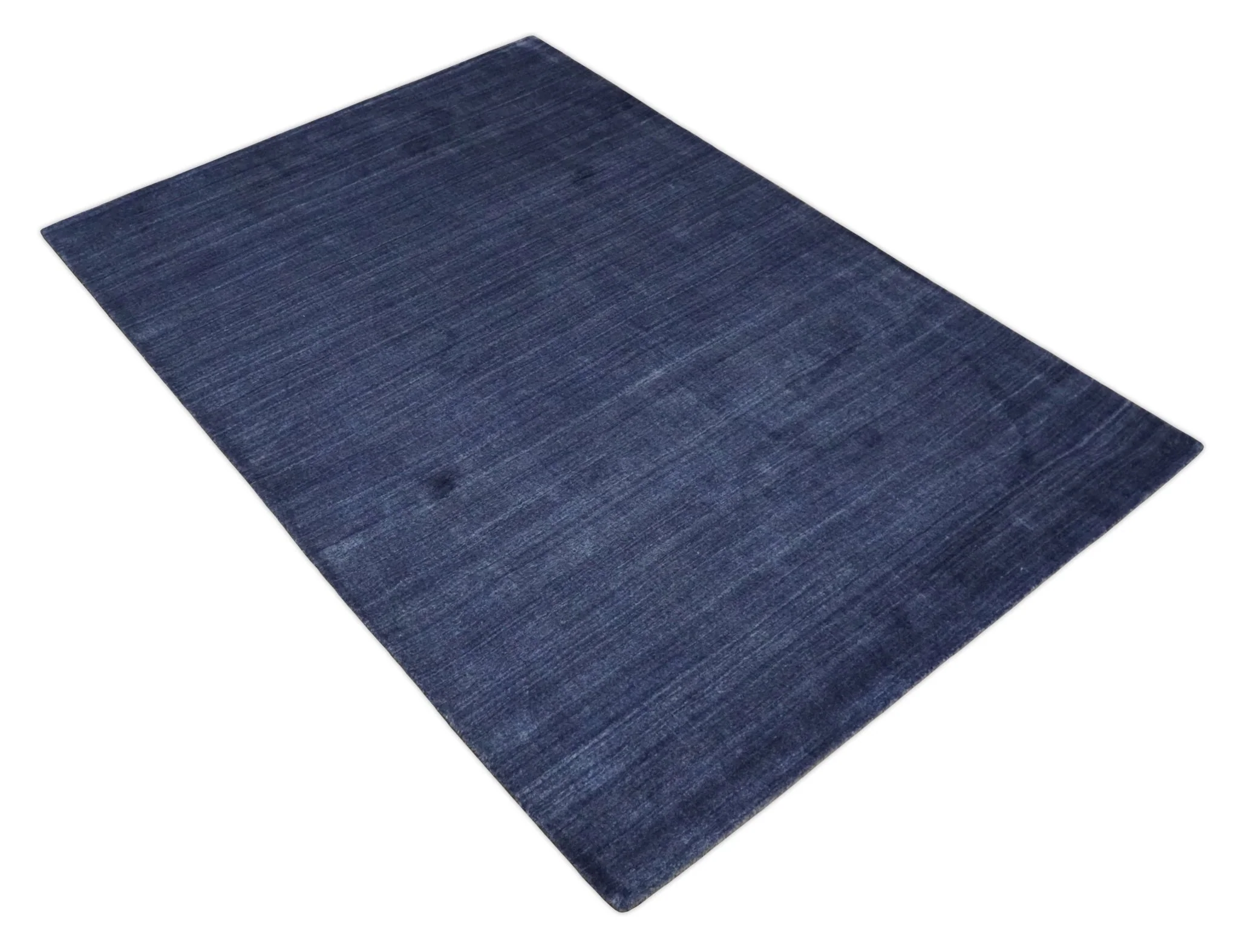 Solid Denim Blue Scandinavian 5x7 Blended Bamboo Silk Flatwoven Area Rug, Dinning, Kids Rug | HL46 - Image 10