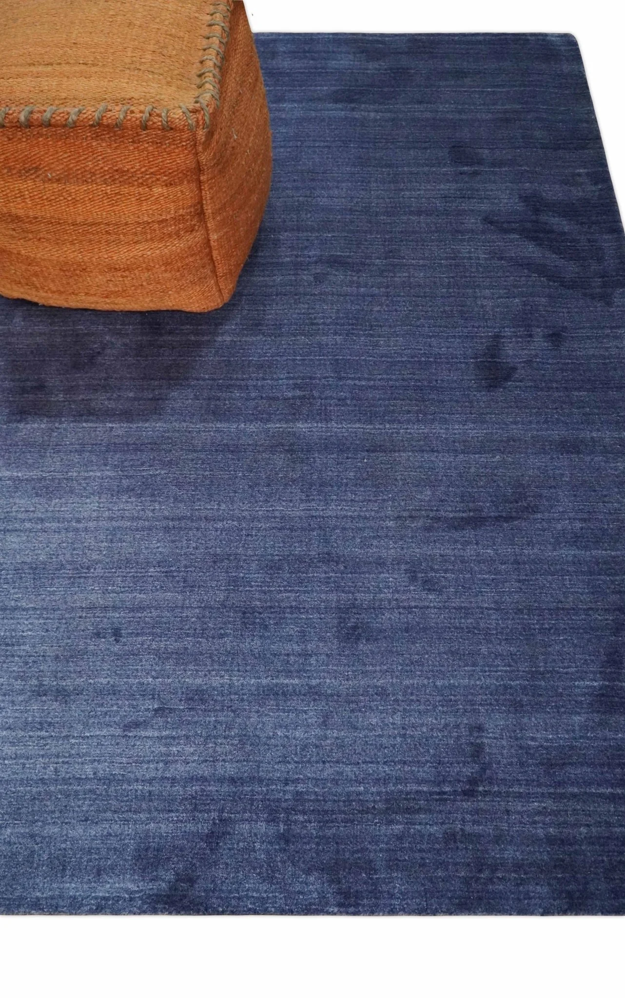 Solid Denim Blue Scandinavian 5x7 Blended Bamboo Silk Flatwoven Area Rug, Dinning, Kids Rug | HL46 - Image 3
