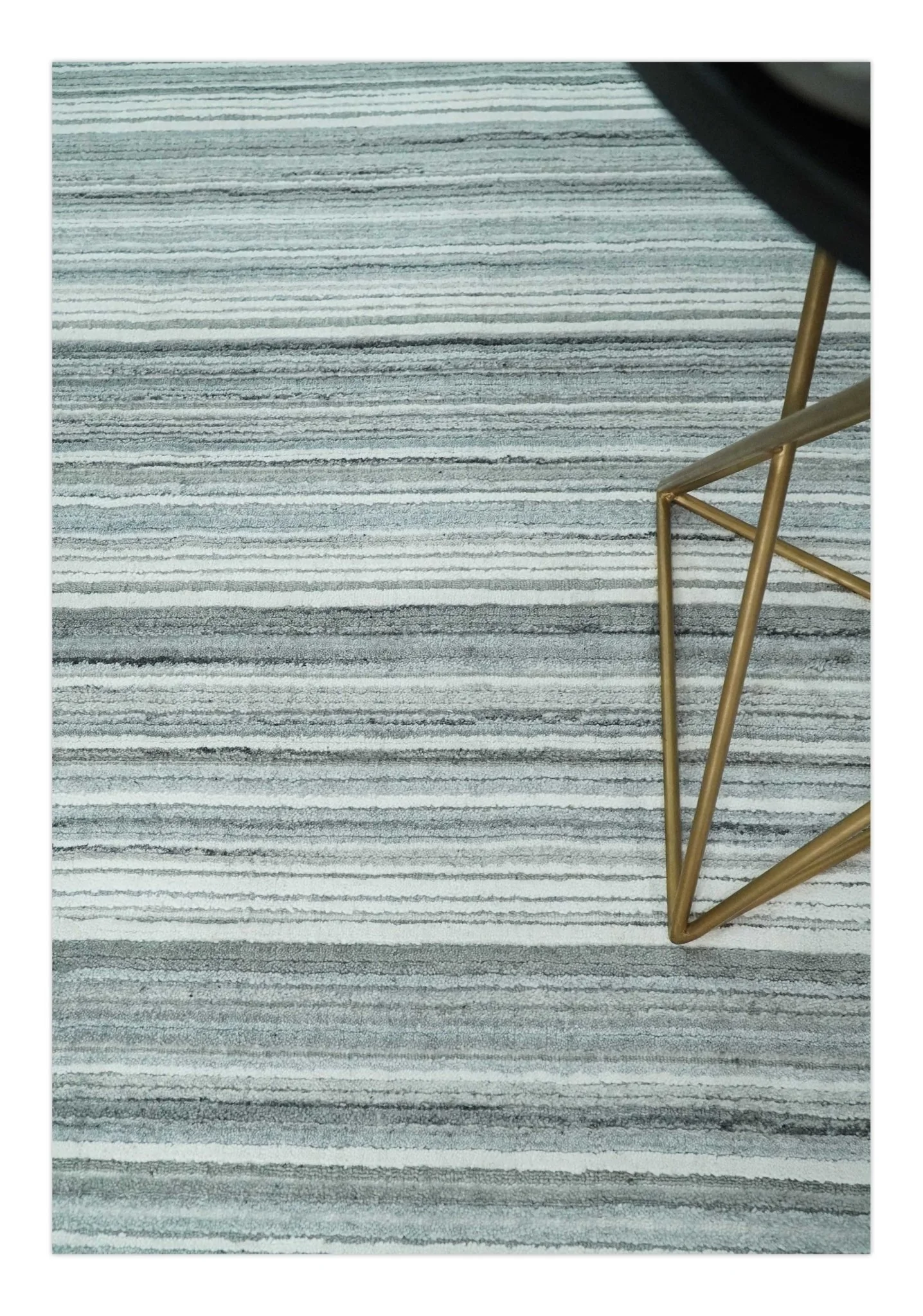 Striped Flatwoven 8x10 White, Silver and Gray Scandinavian Hand Made Blended Wool Area Rug | KE3 - Image 2