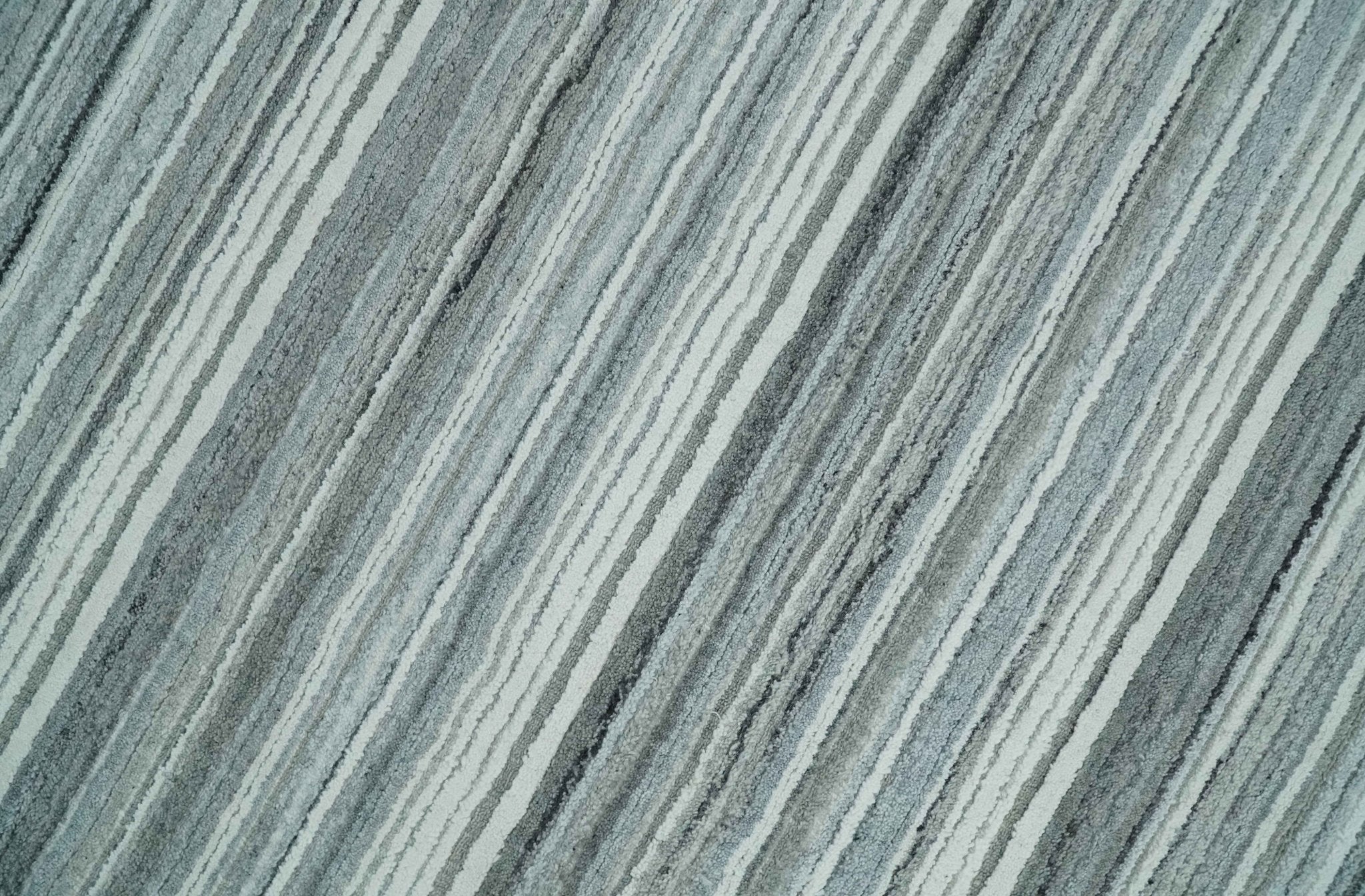 Striped Flatwoven 8x10 White, Silver and Gray Scandinavian Hand Made Blended Wool Area Rug | KE3 - Image 4