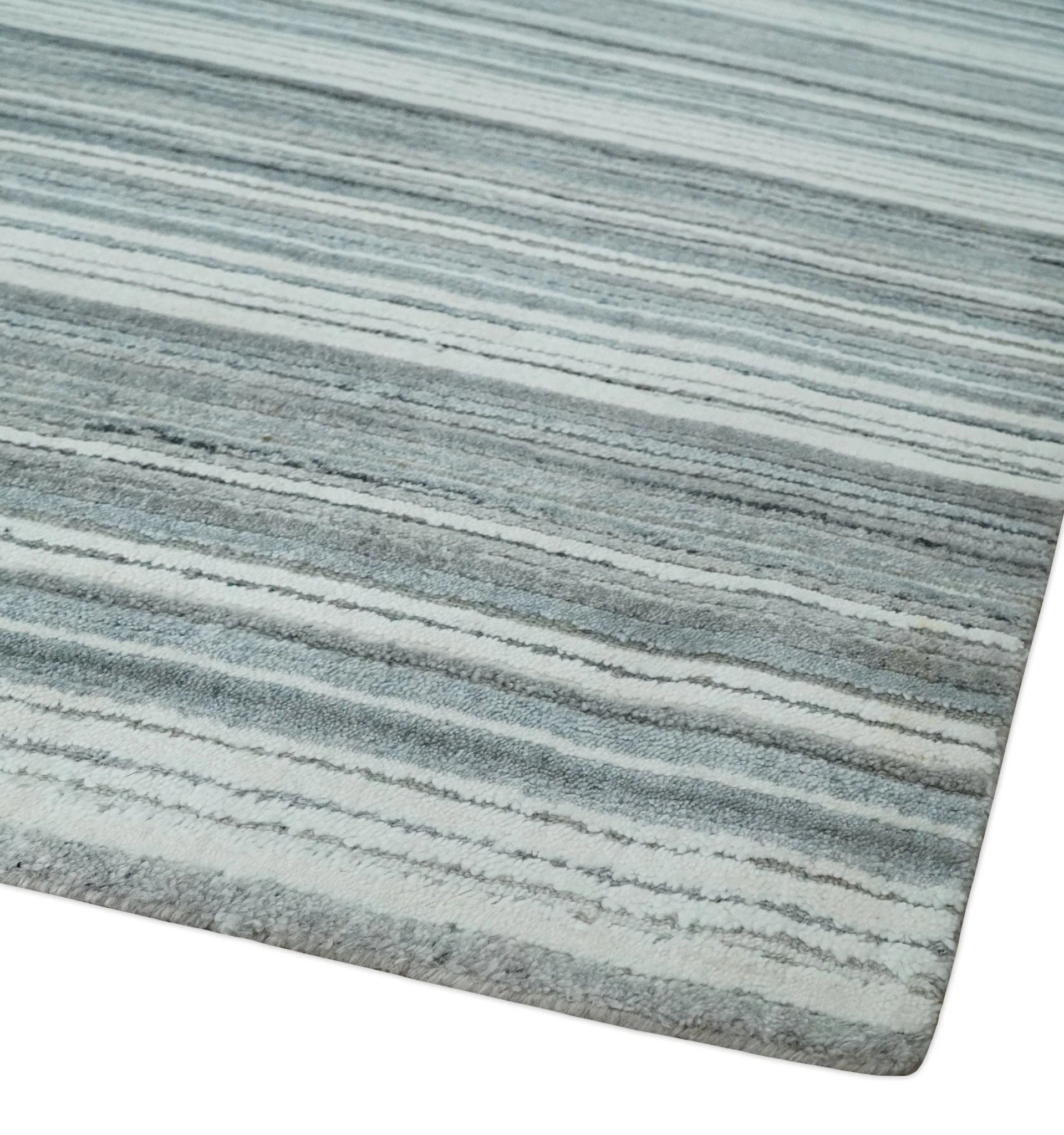 Striped Flatwoven 8x10 White, Silver and Gray Scandinavian Hand Made Blended Wool Area Rug | KE3 - Image 5