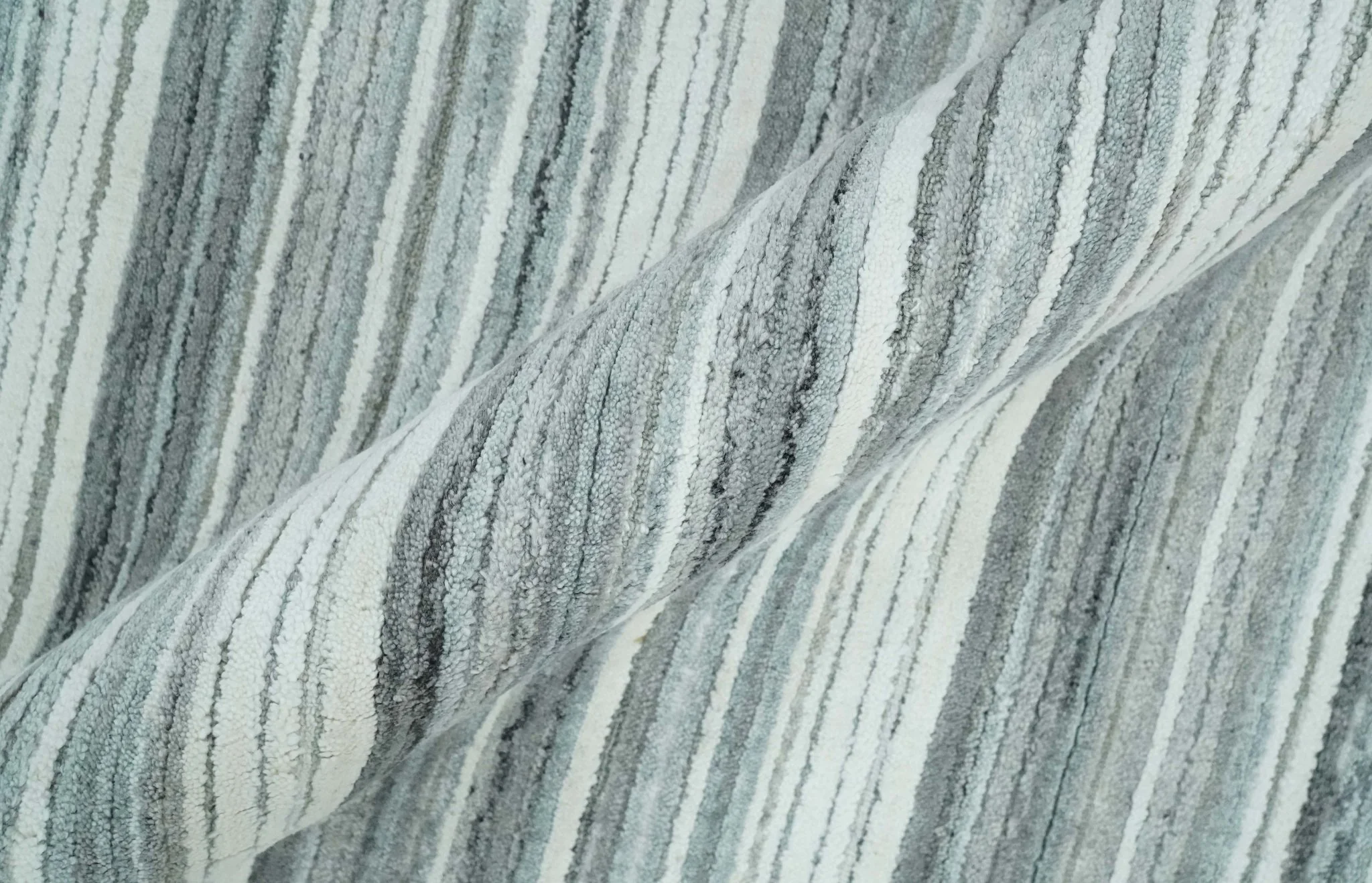 Striped Flatwoven 8x10 White, Silver and Gray Scandinavian Hand Made Blended Wool Area Rug | KE3 - Image 6