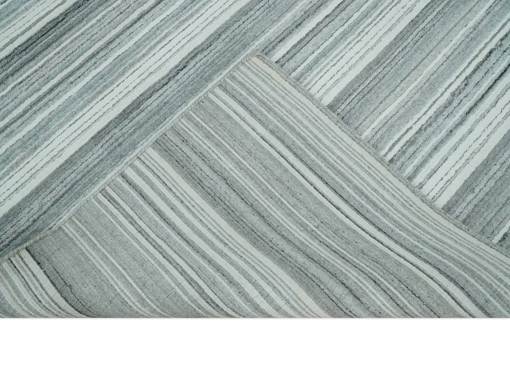 Striped Flatwoven 8x10 White, Silver and Gray Scandinavian Hand Made Blended Wool Area Rug | KE3 - Image 8