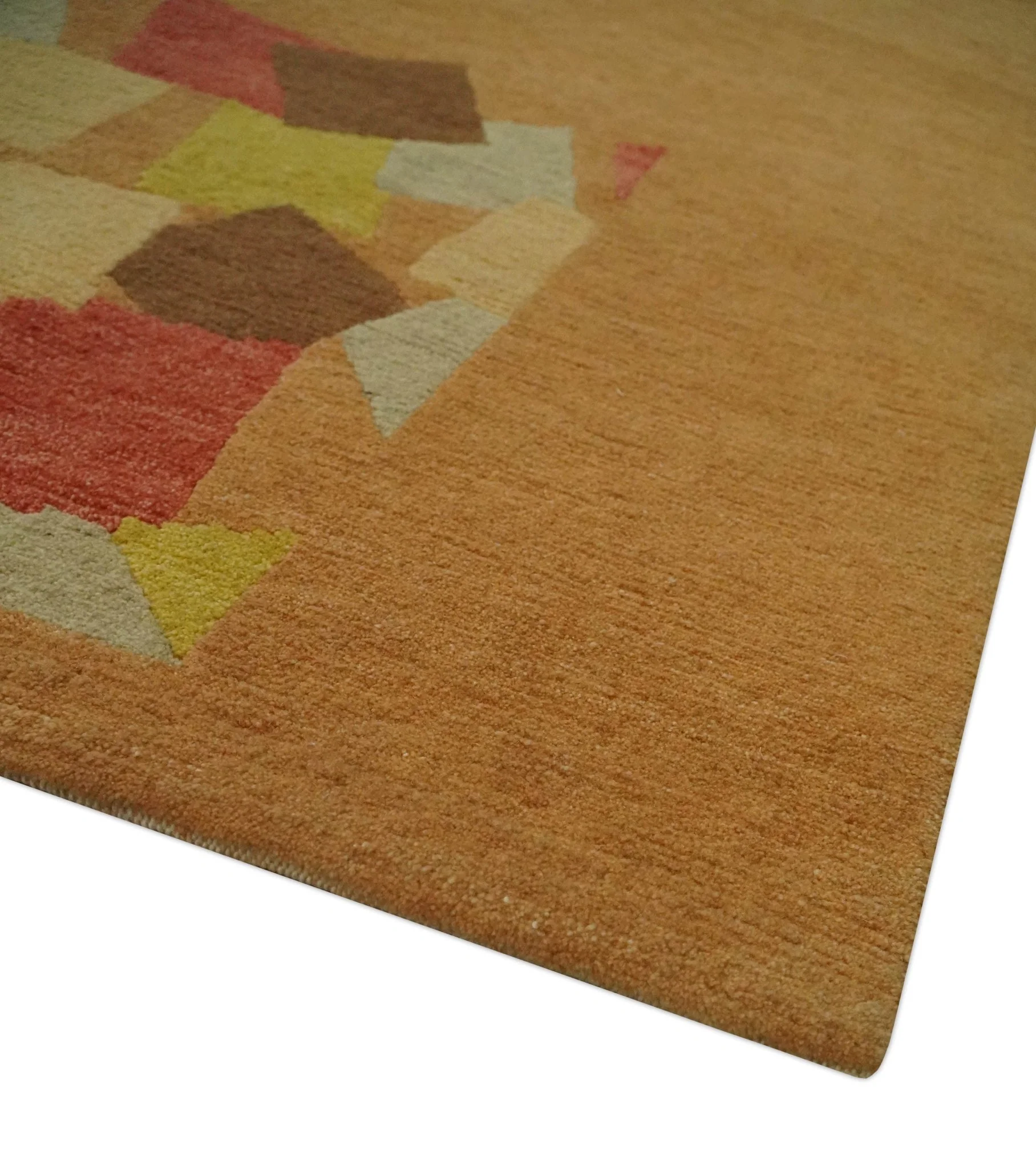 Solid Gold with Multi Color geometrical design Hand loom 4x6 Wool Area Rug - Image 5
