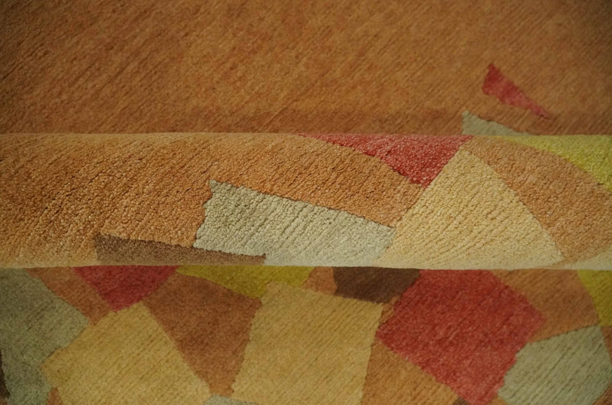 Solid Gold with Multi Color geometrical design Hand loom 4x6 Wool Area Rug - Image 6
