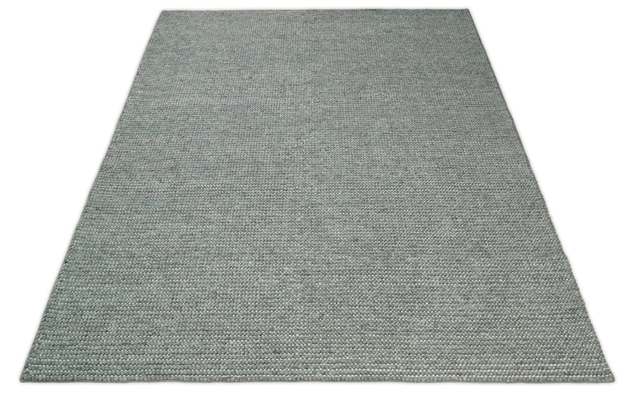 Solid Gray Chunky Handwoven Contemporary Wool Area Rug - Image 11