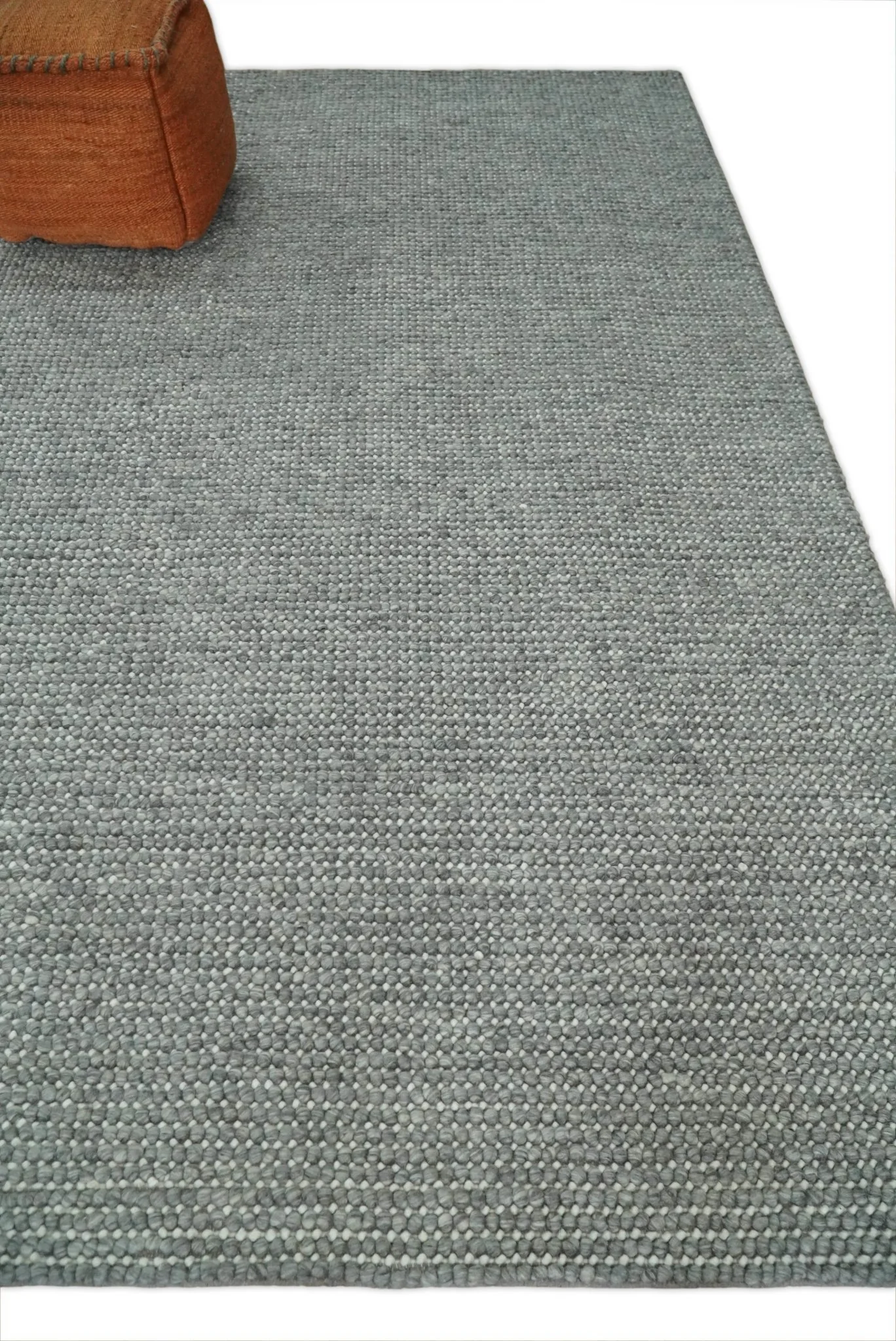 Solid Gray Chunky Handwoven Contemporary Wool Area Rug - Image 4