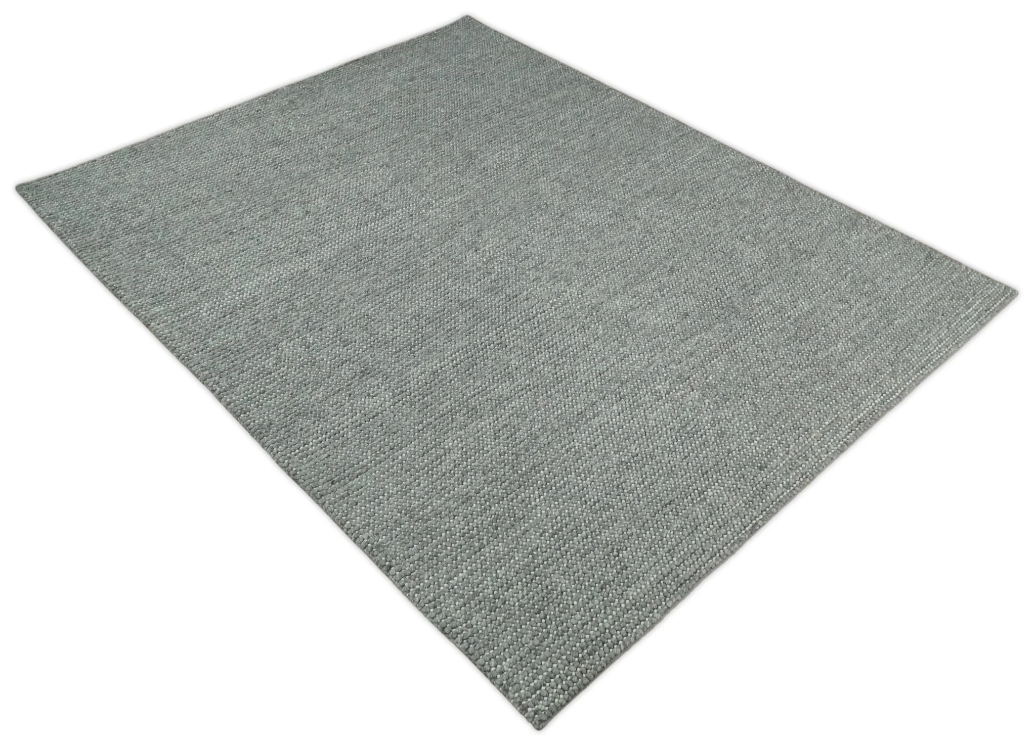 Solid Gray Chunky Handwoven Contemporary Wool Area Rug - Image 7