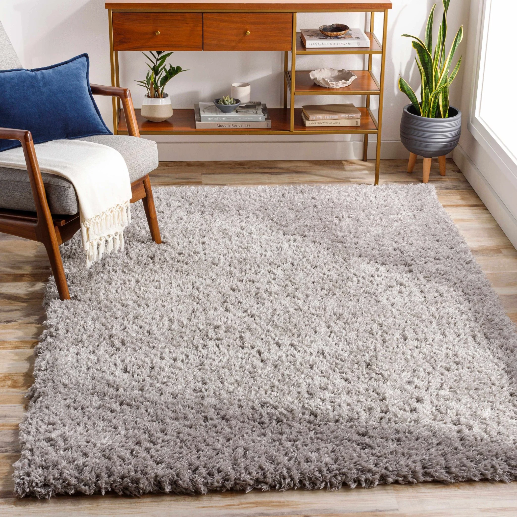 Modern Solid Gray Plush Pile Area Rug - Image 3