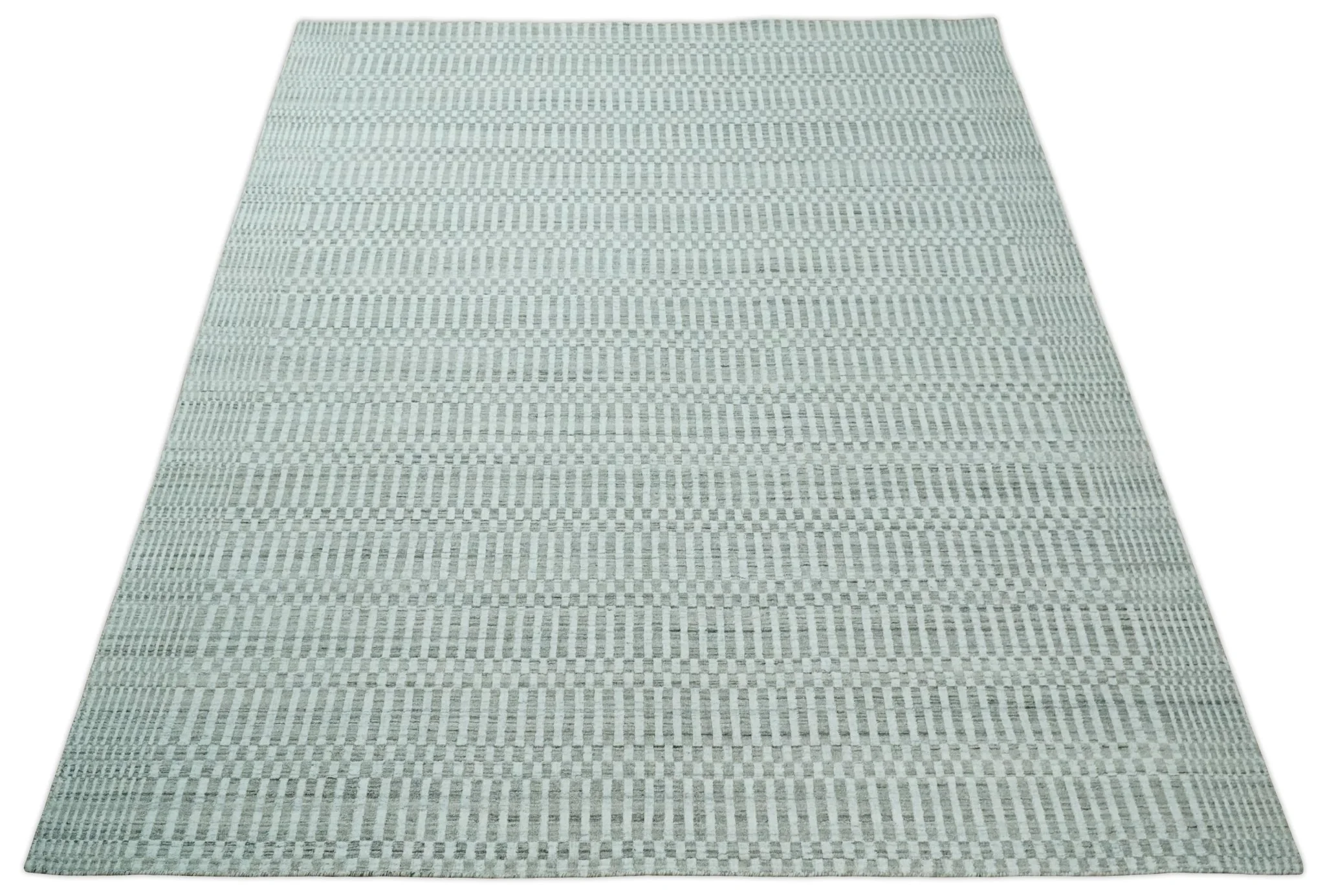 8x10 Hand Made Modern Trellis Ivory and Brown Scandinavian Blended Wool Flatwoven Area Rug | KE7 - Image 11
