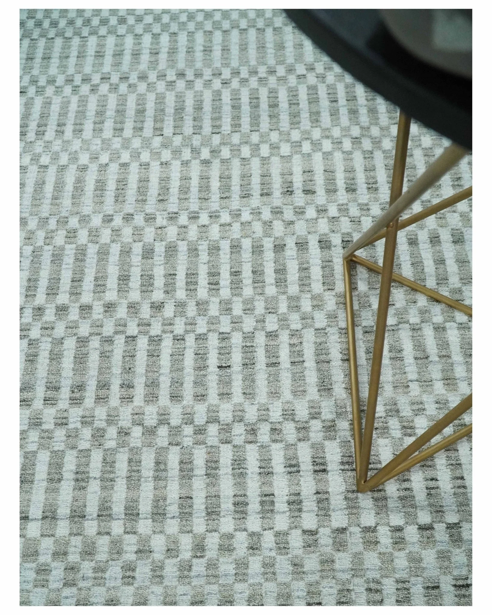 8x10 Hand Made Modern Trellis Ivory and Brown Scandinavian Blended Wool Flatwoven Area Rug | KE7 - Image 2