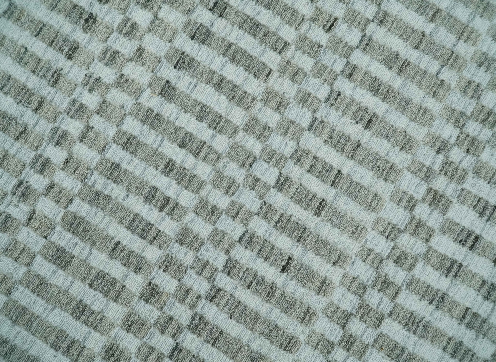 8x10 Hand Made Modern Trellis Ivory and Brown Scandinavian Blended Wool Flatwoven Area Rug | KE7 - Image 4
