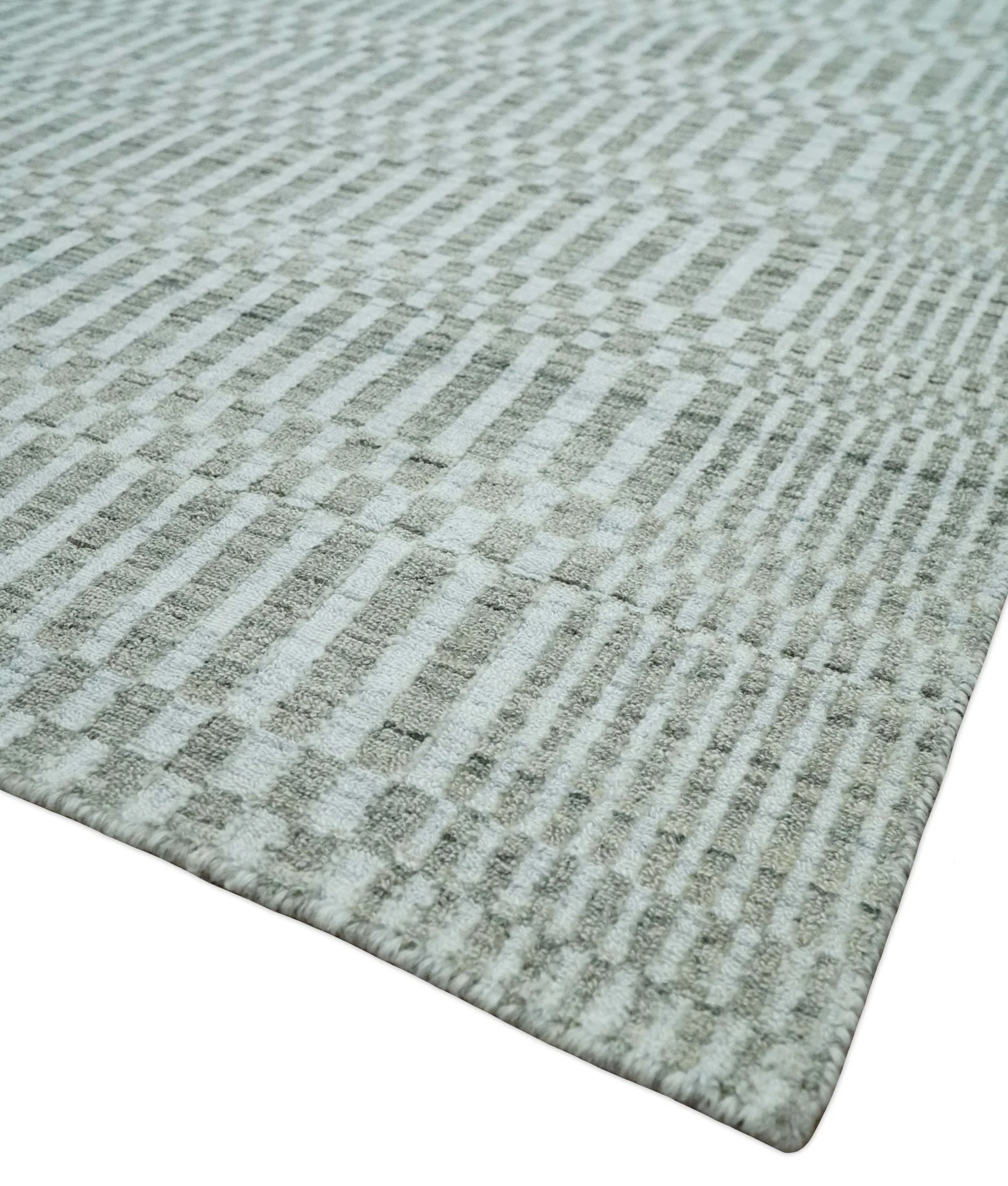 8x10 Hand Made Modern Trellis Ivory and Brown Scandinavian Blended Wool Flatwoven Area Rug | KE7 - Image 5