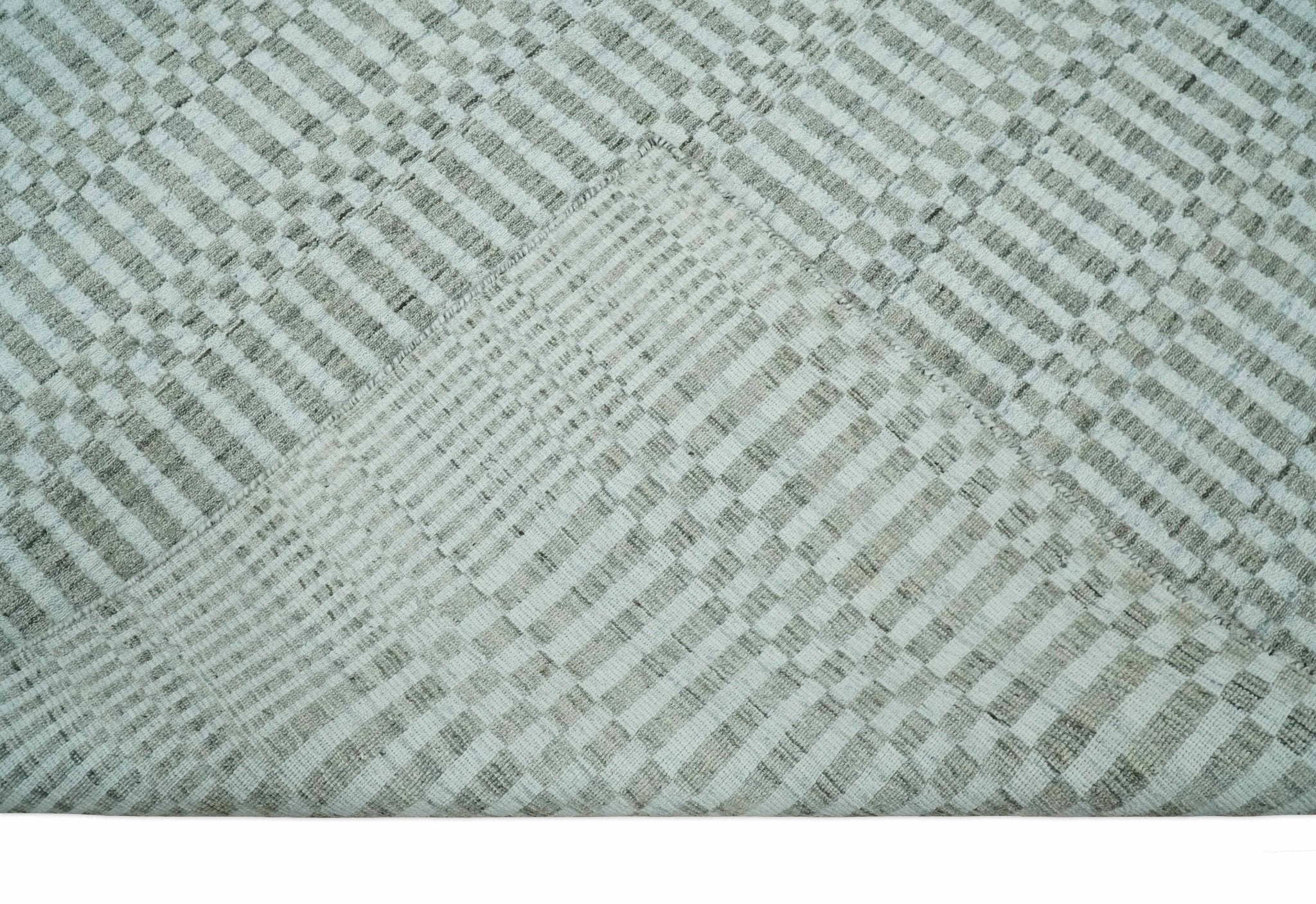 8x10 Hand Made Modern Trellis Ivory and Brown Scandinavian Blended Wool Flatwoven Area Rug | KE7 - Image 7
