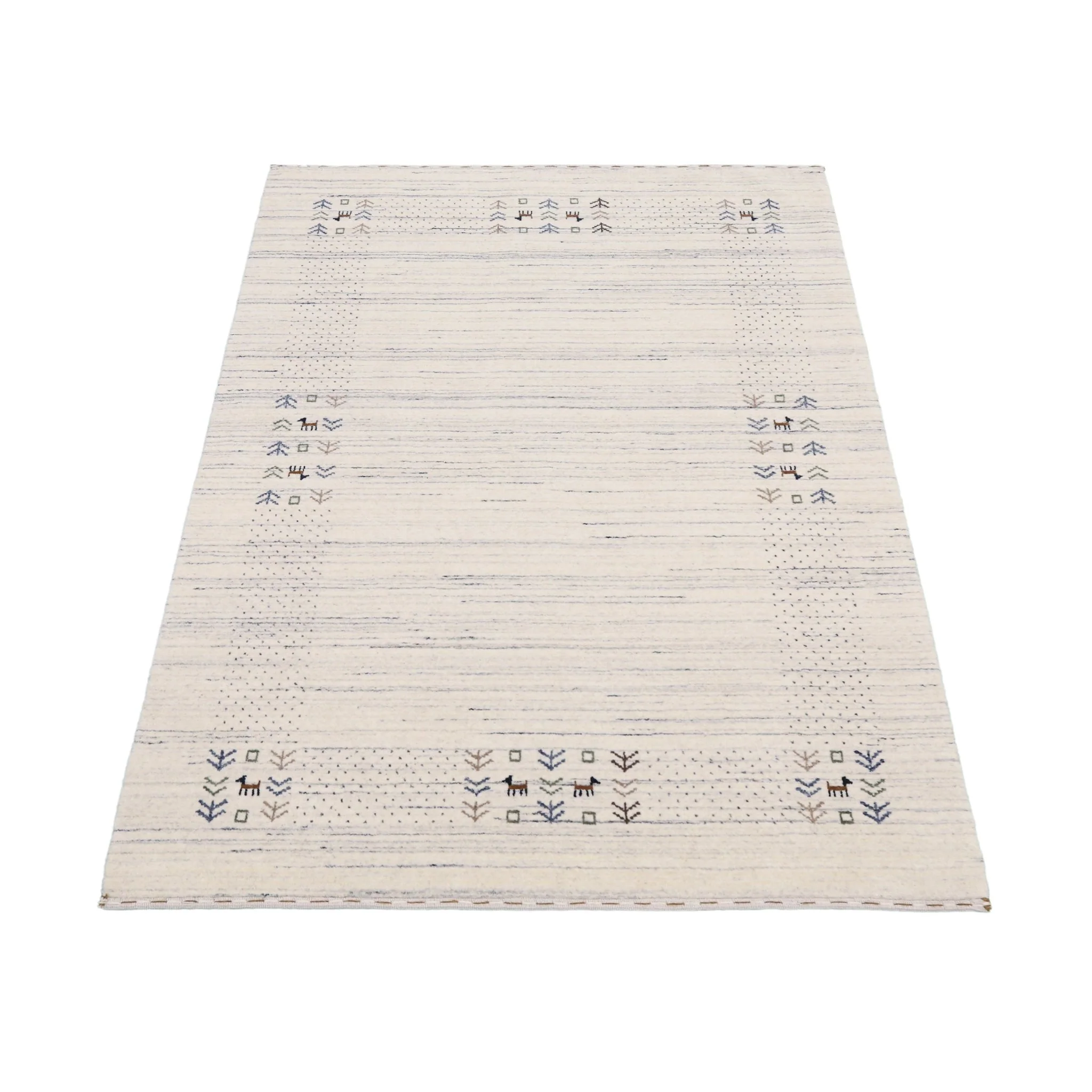 Solid Ivory Border Patterns Hand Loomed Wool Area Rug - Image 3