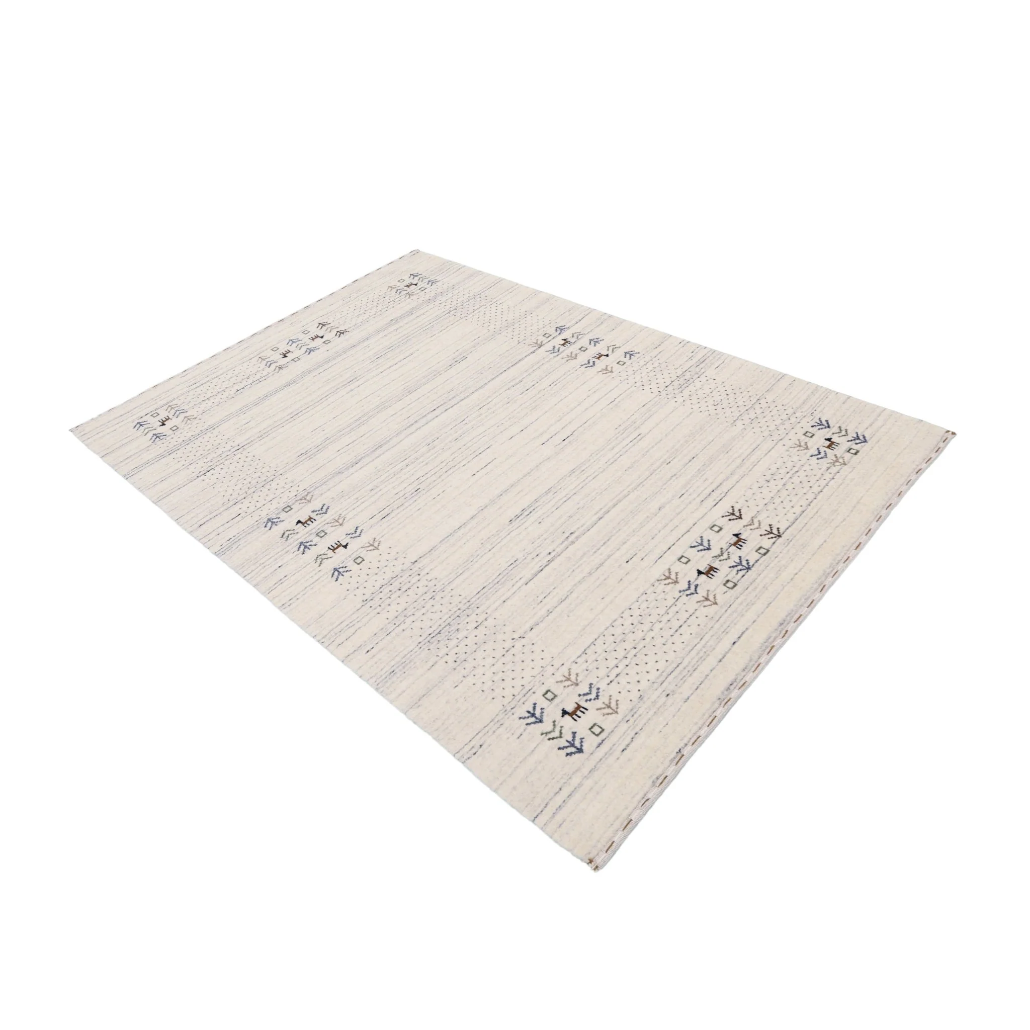Solid Ivory Border Patterns Hand Loomed Wool Area Rug - Image 4