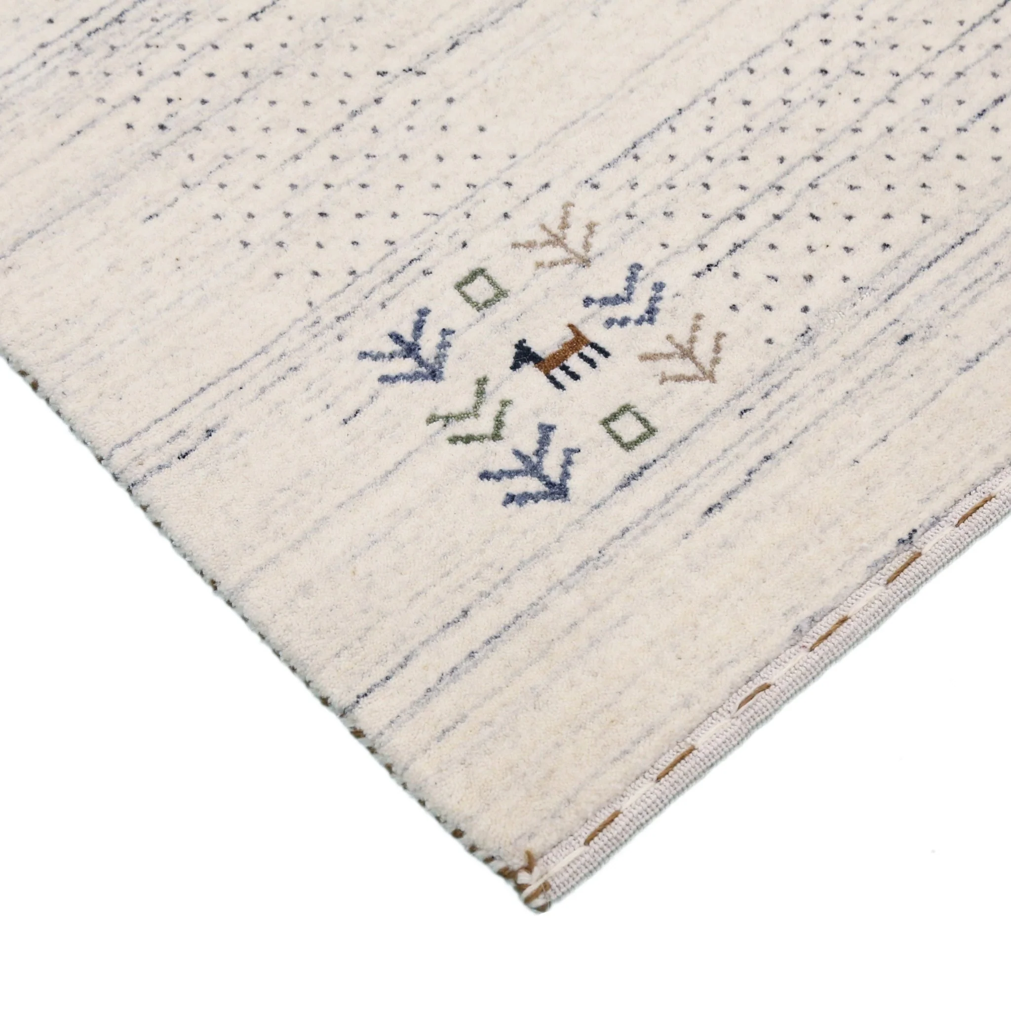 Solid Ivory Border Patterns Hand Loomed Wool Area Rug - Image 5