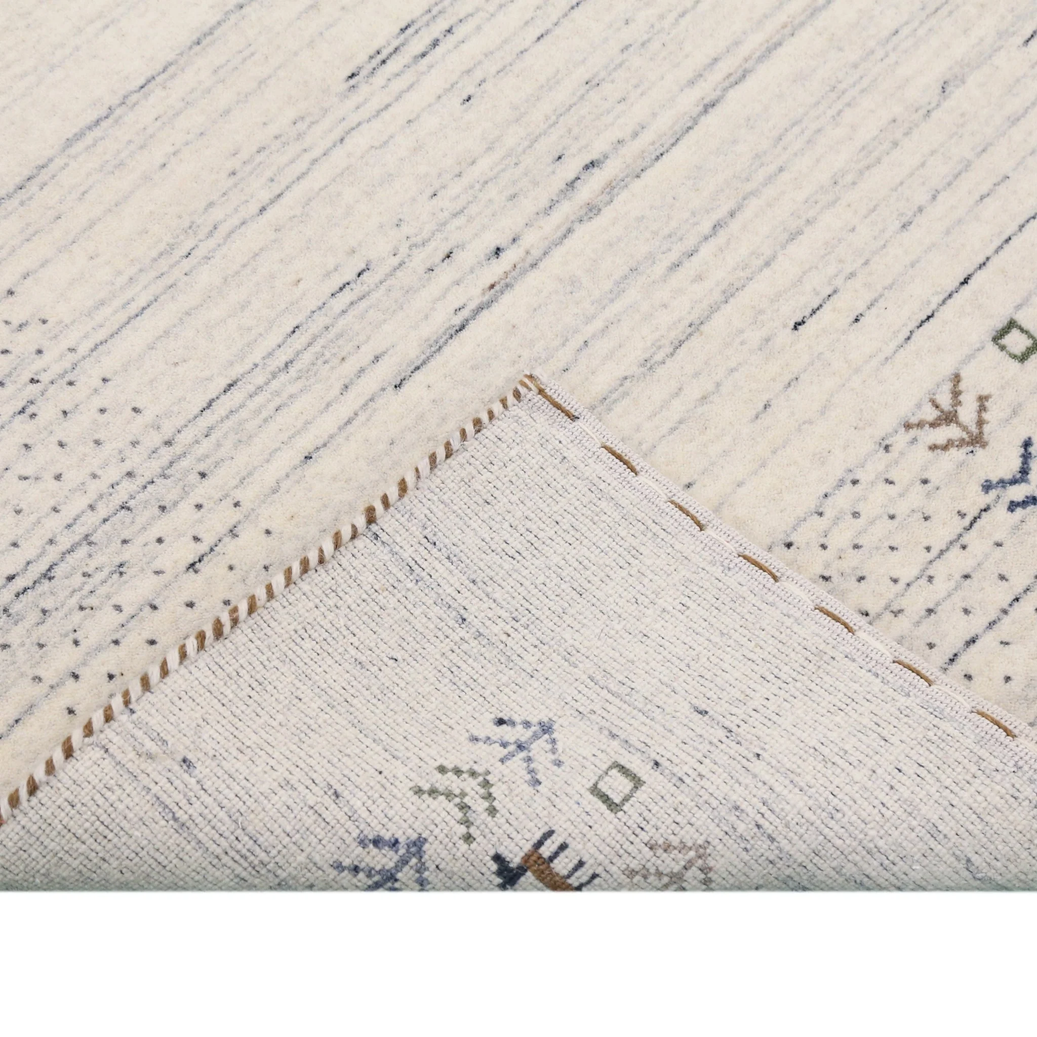 Solid Ivory Border Patterns Hand Loomed Wool Area Rug - Image 6