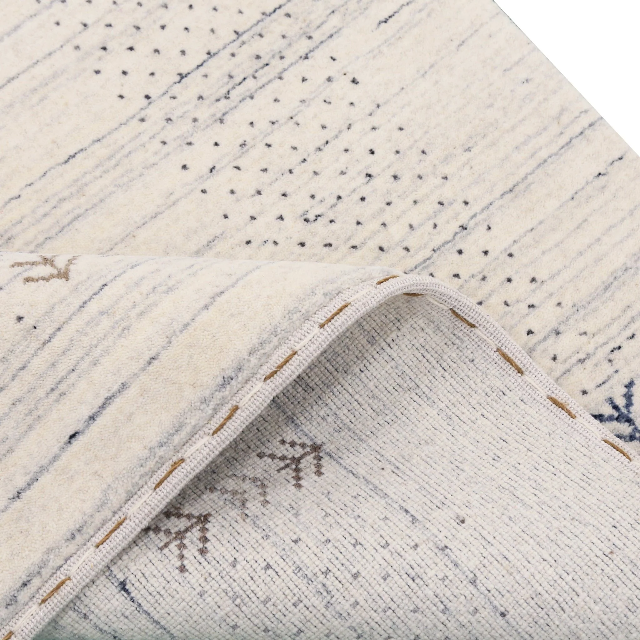 Solid Ivory Border Patterns Hand Loomed Wool Area Rug - Image 8