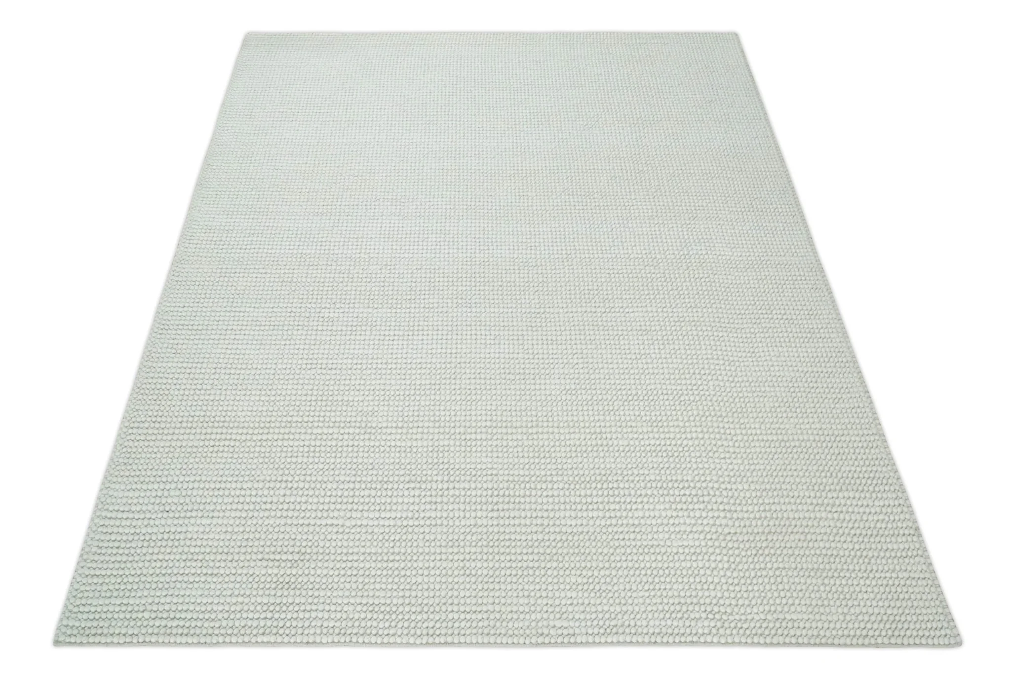 Solid Ivory Chunky Handwoven Contemporary Wool Area Rug - Image 12