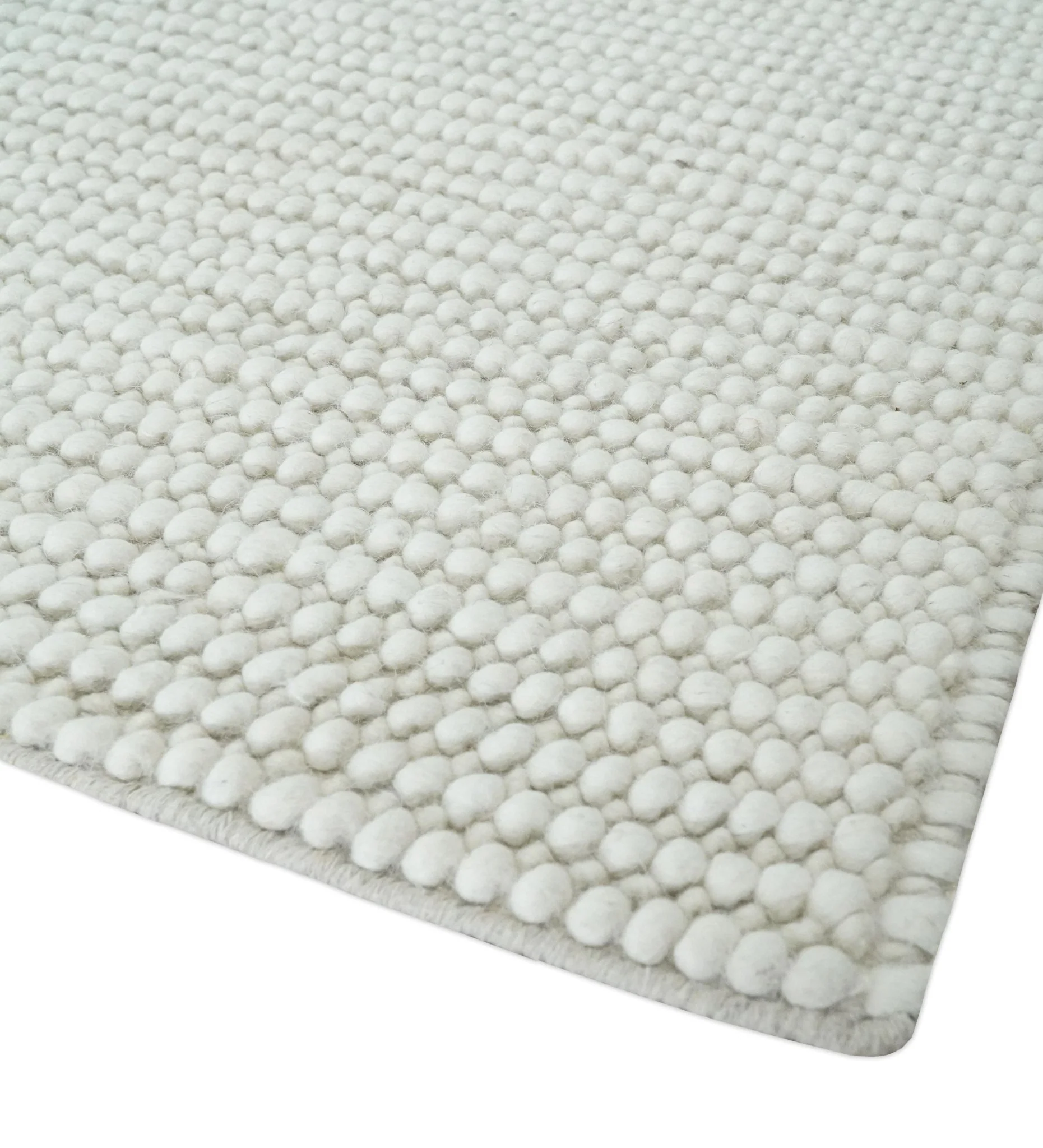 Solid Ivory Chunky Handwoven Contemporary Wool Area Rug - Image 4