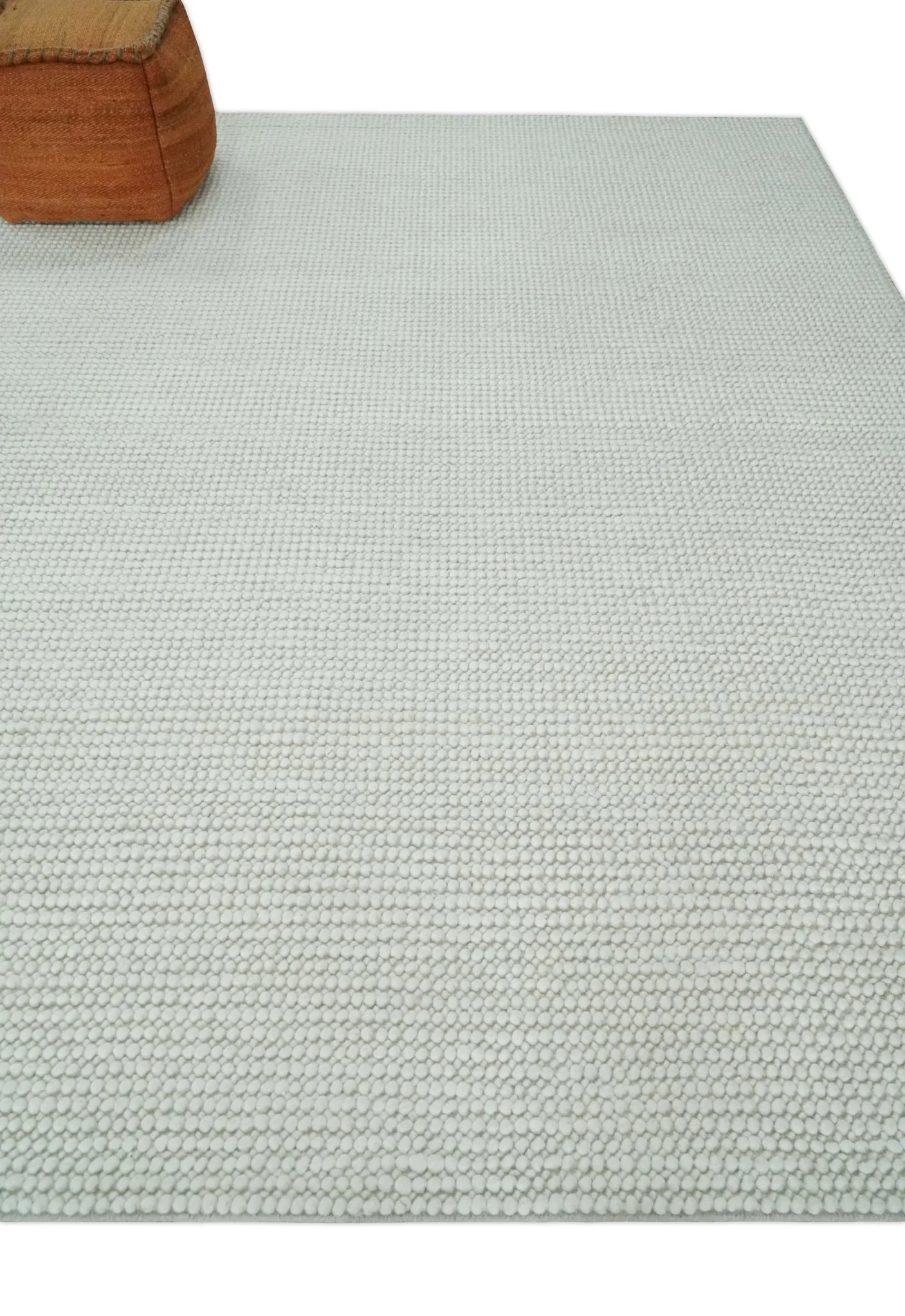 Solid Ivory Chunky Handwoven Contemporary Wool Area Rug - Image 6
