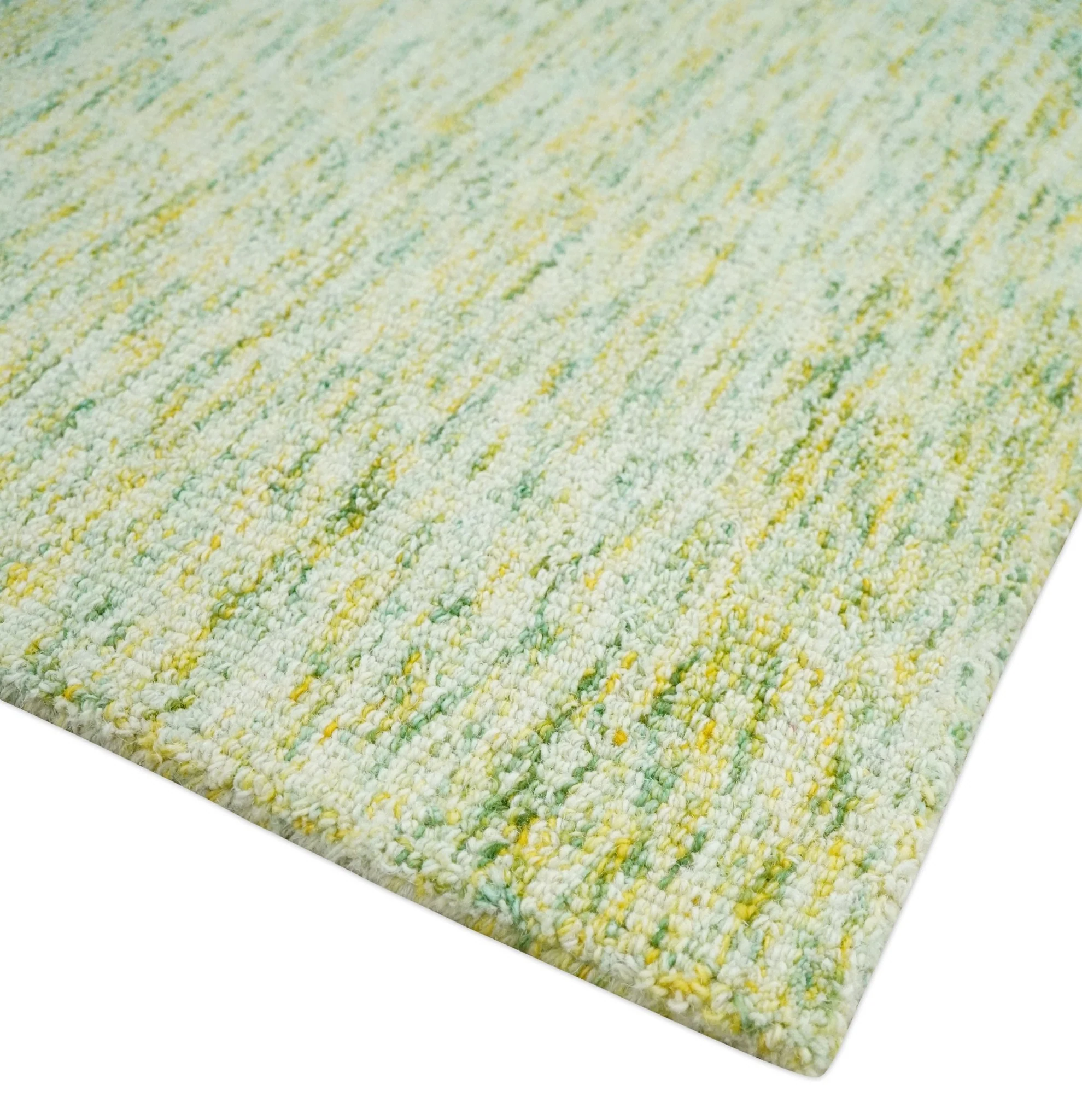 Custom Made Solid Moss Green Ivory and Gold Abstract Hand Tufted Natural Wool Area Rug - Image 3