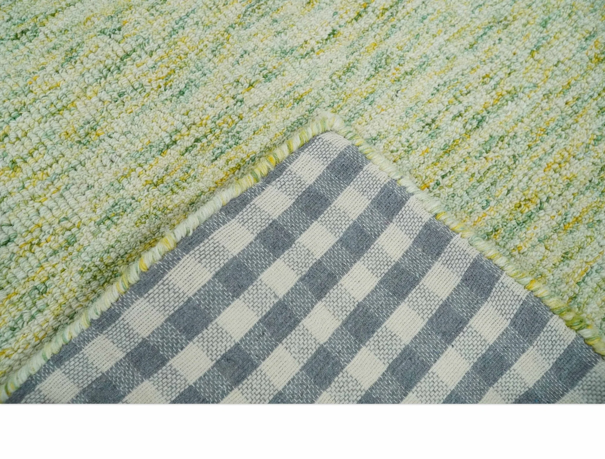 Custom Made Solid Moss Green Ivory and Gold Abstract Hand Tufted Natural Wool Area Rug - Image 5