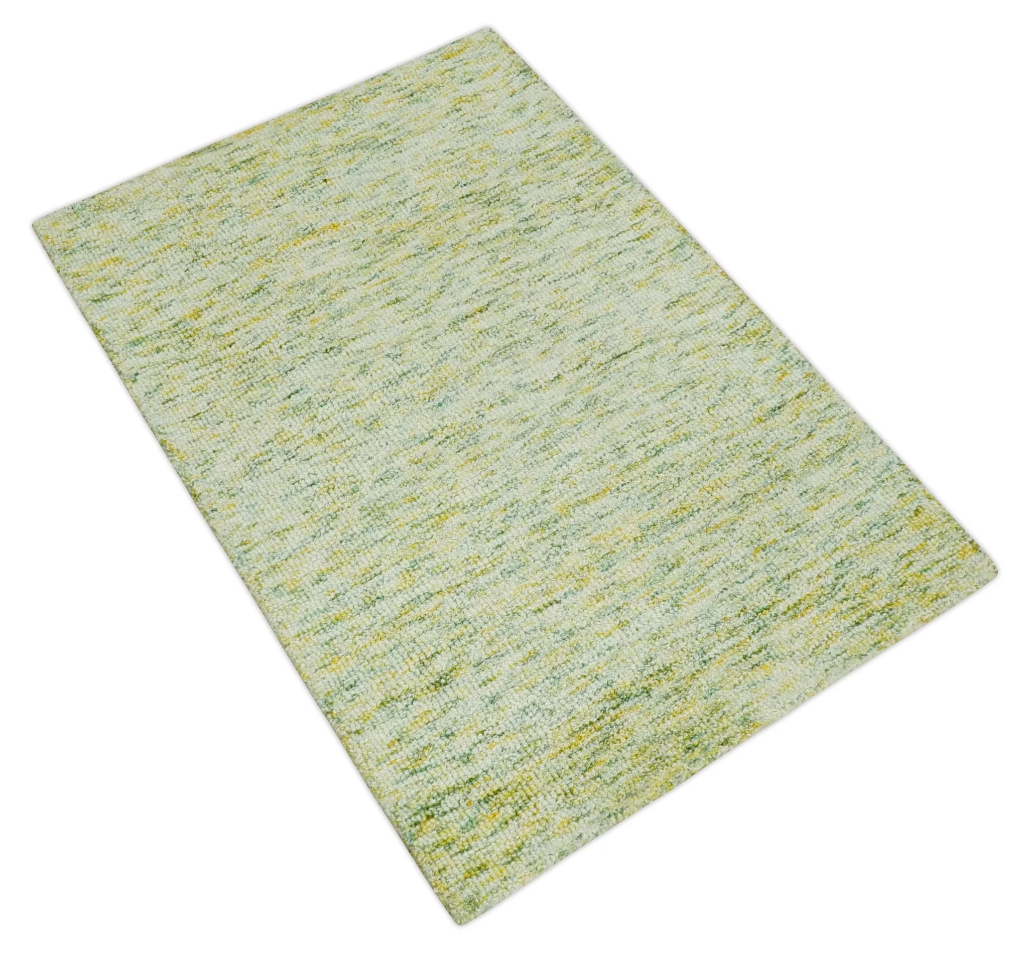 Custom Made Solid Moss Green Ivory and Gold Abstract Hand Tufted Natural Wool Area Rug - Image 7