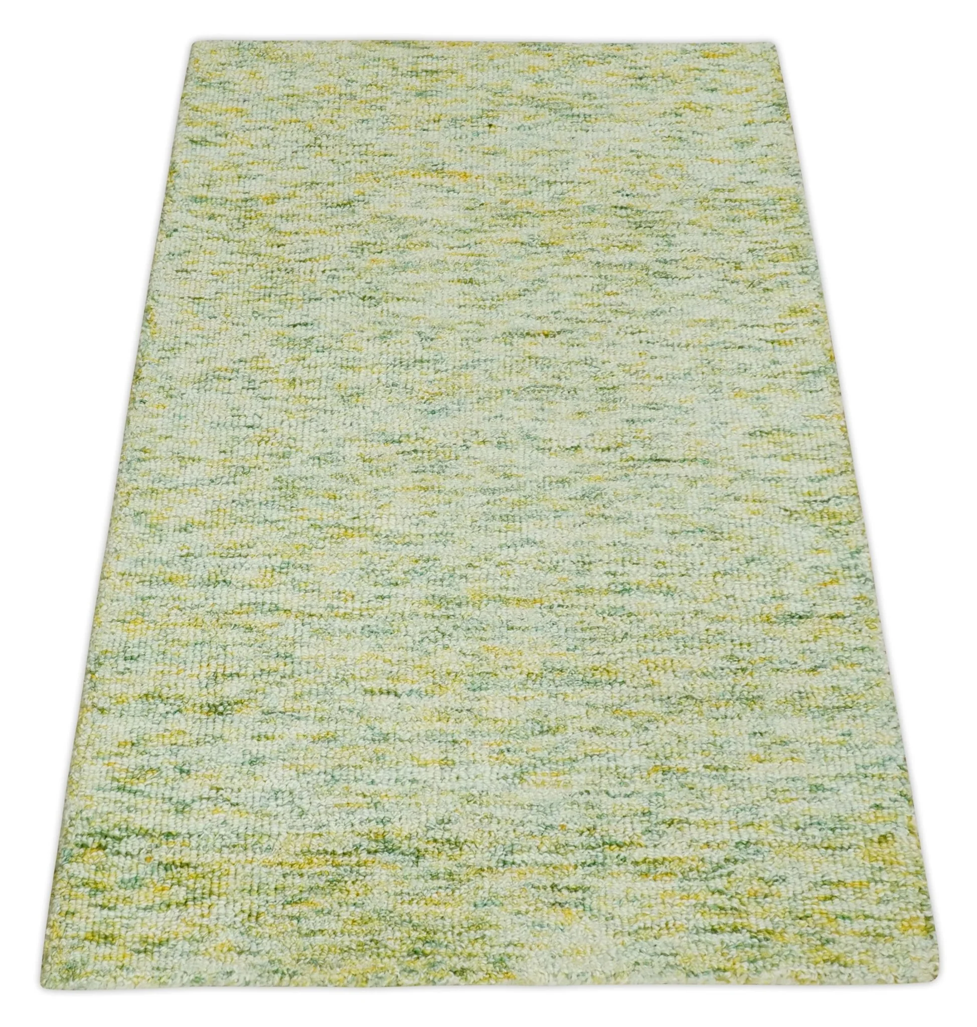 Custom Made Solid Moss Green Ivory and Gold Abstract Hand Tufted Natural Wool Area Rug - Image 8