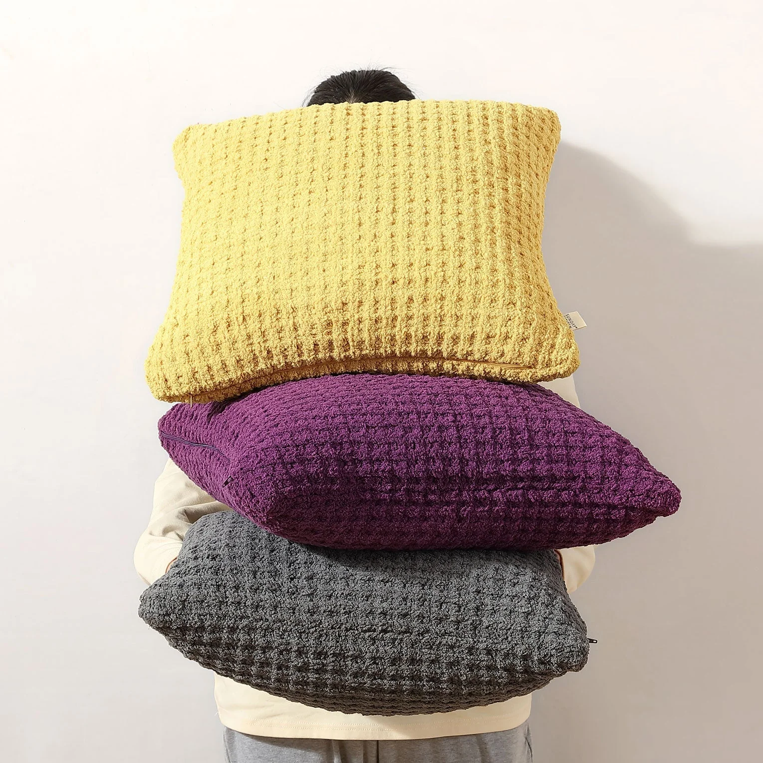 Solid Multi Color Crocheted Snug Waffle Throw Pillow - Image 36