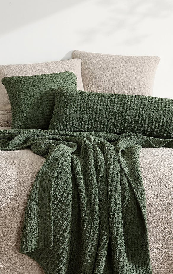 Solid Multi Color Crocheted Snug Waffle Lumbar Pillow - Image 19