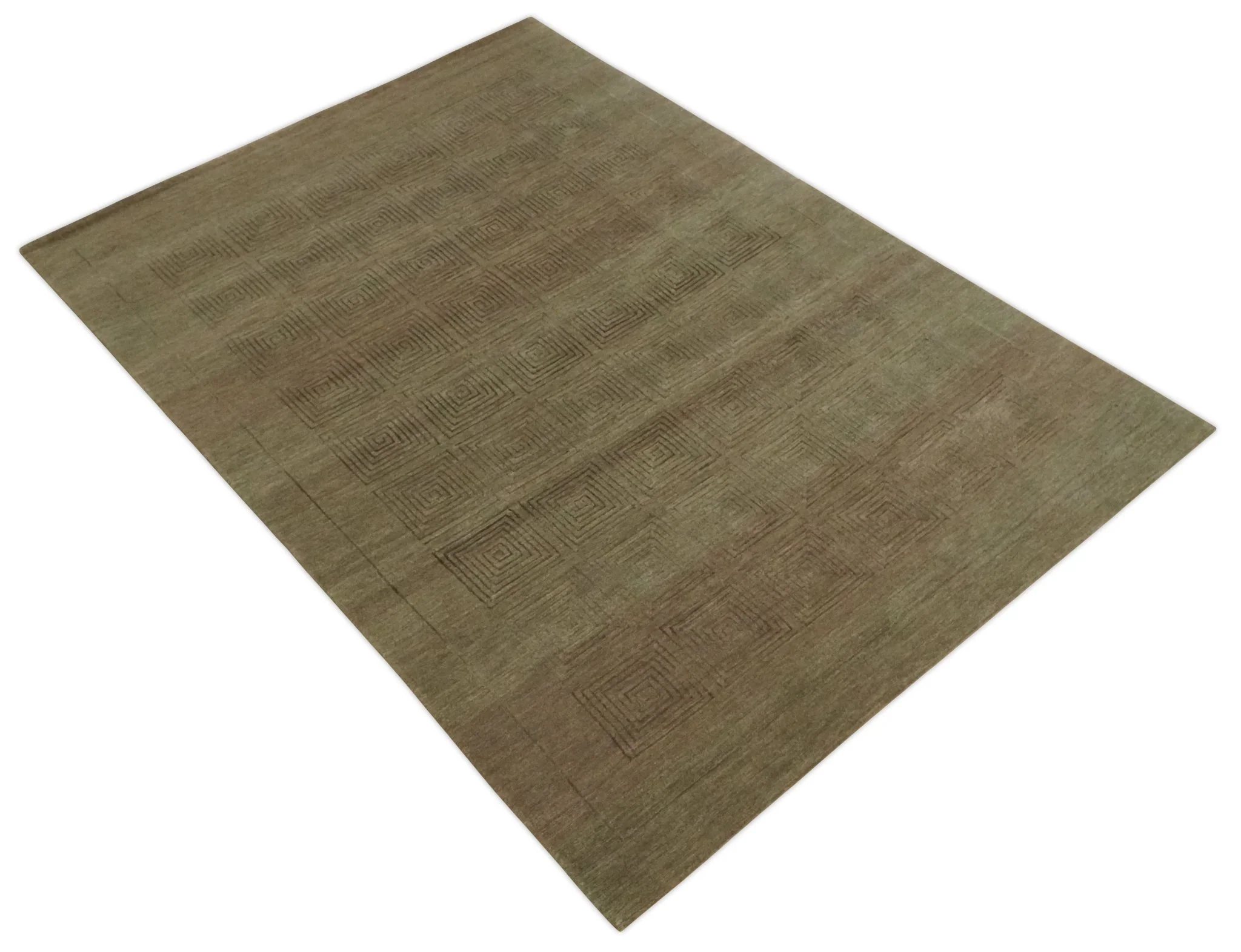 Modern Solid Olive Geometrical Pattern Contemporary Handloom 5x7 wool and Art silk Area Rug - Image 10