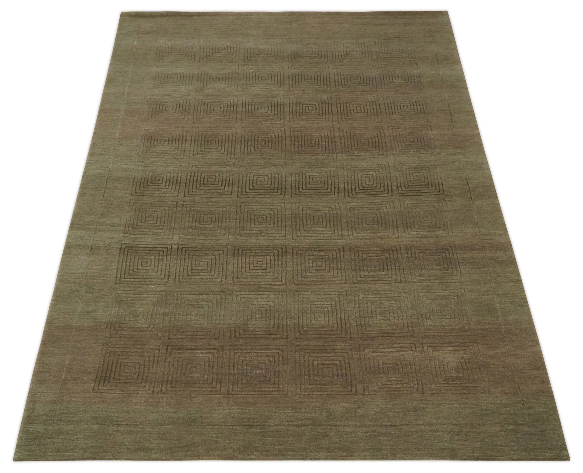 Modern Solid Olive Geometrical Pattern Contemporary Handloom 5x7 wool and Art silk Area Rug - Image 11