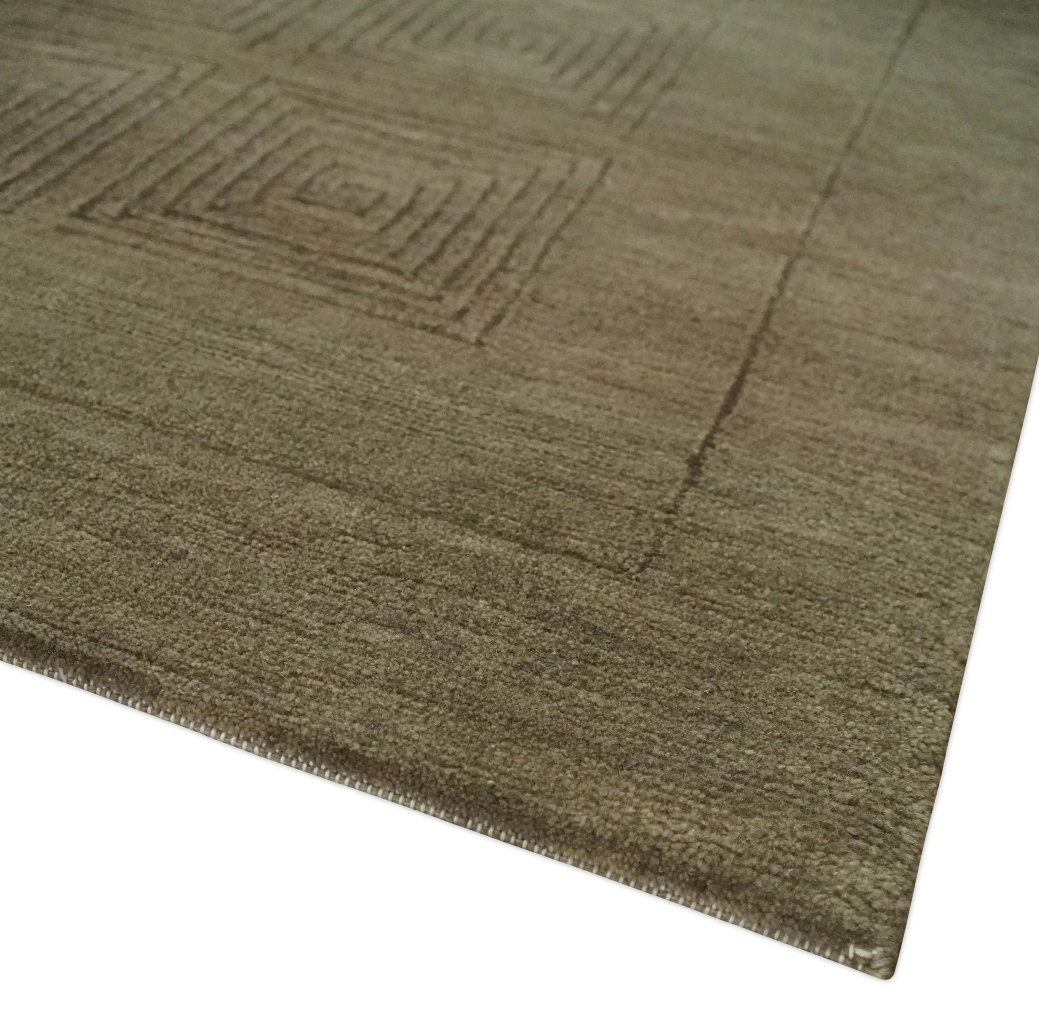 Modern Solid Olive Geometrical Pattern Contemporary Handloom 5x7 wool and Art silk Area Rug - Image 6