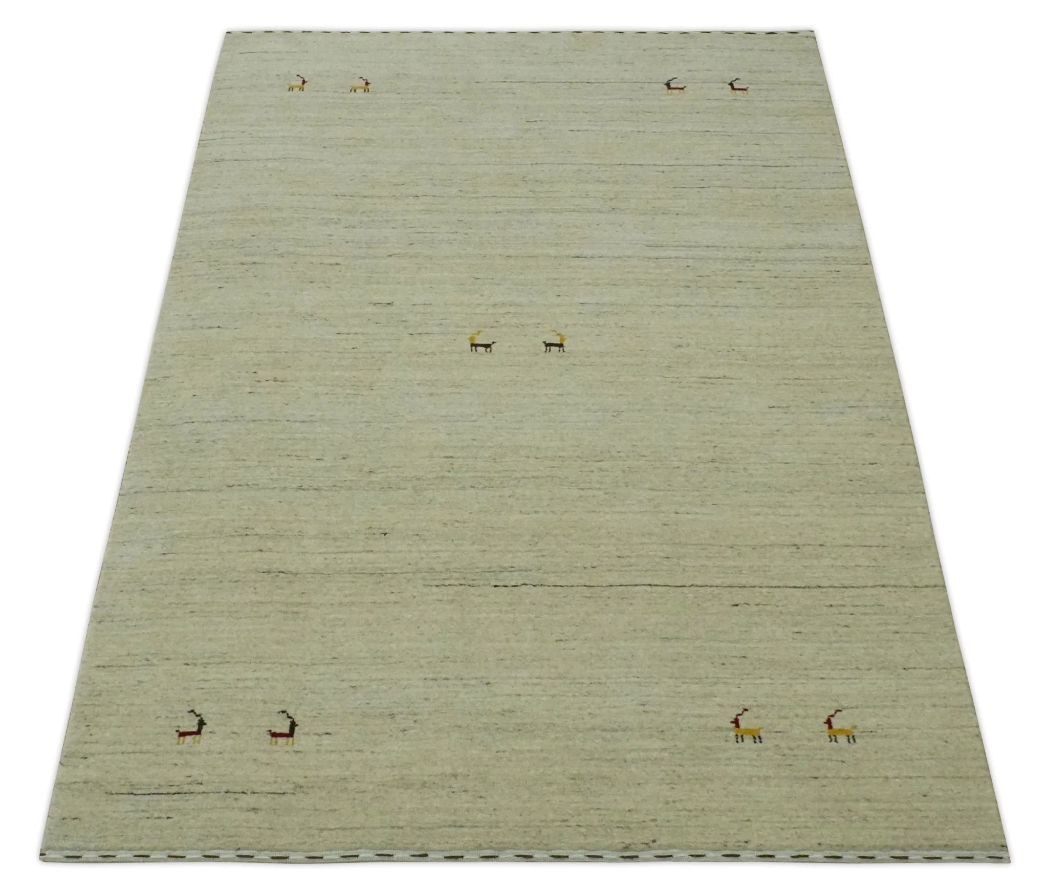 Solid Plain Beige and Charcoal Hand loom 4.6x7 wool area Rug - Image 10