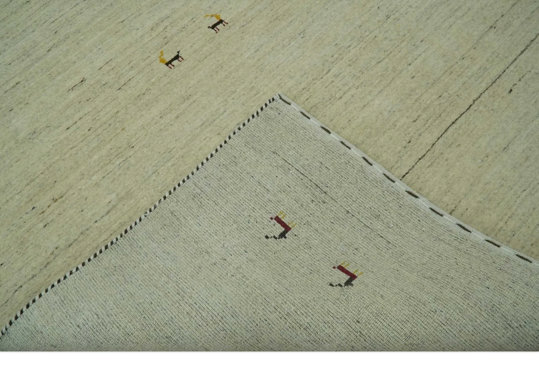 Solid Plain Beige and Charcoal Hand loom 4.6x7 wool area Rug - Image 7