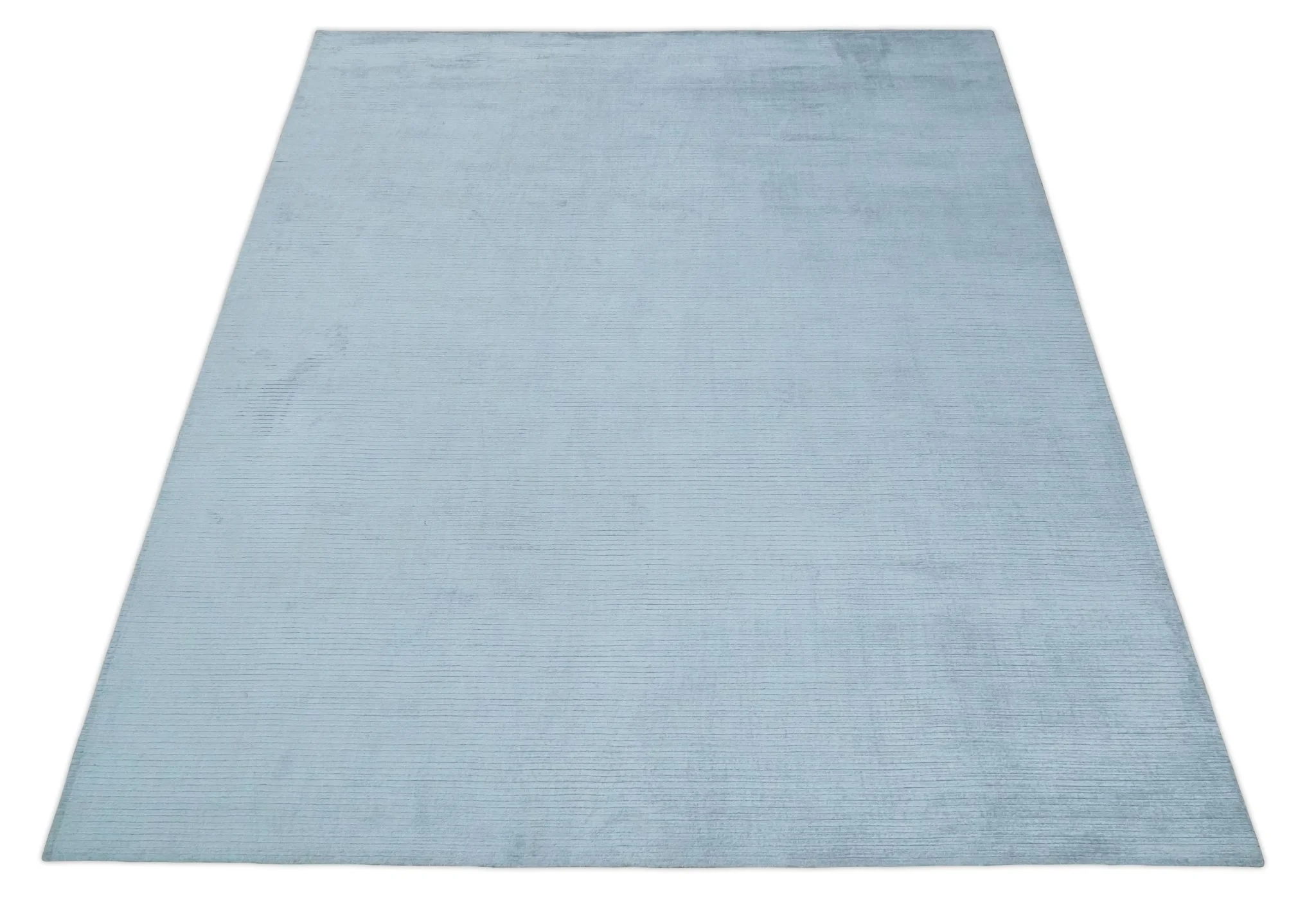 8x10 Solid Plain Blue, Silver Hand Loomed Modern Scandinavian Art Silk Loop Cut Area Rug - Image 10